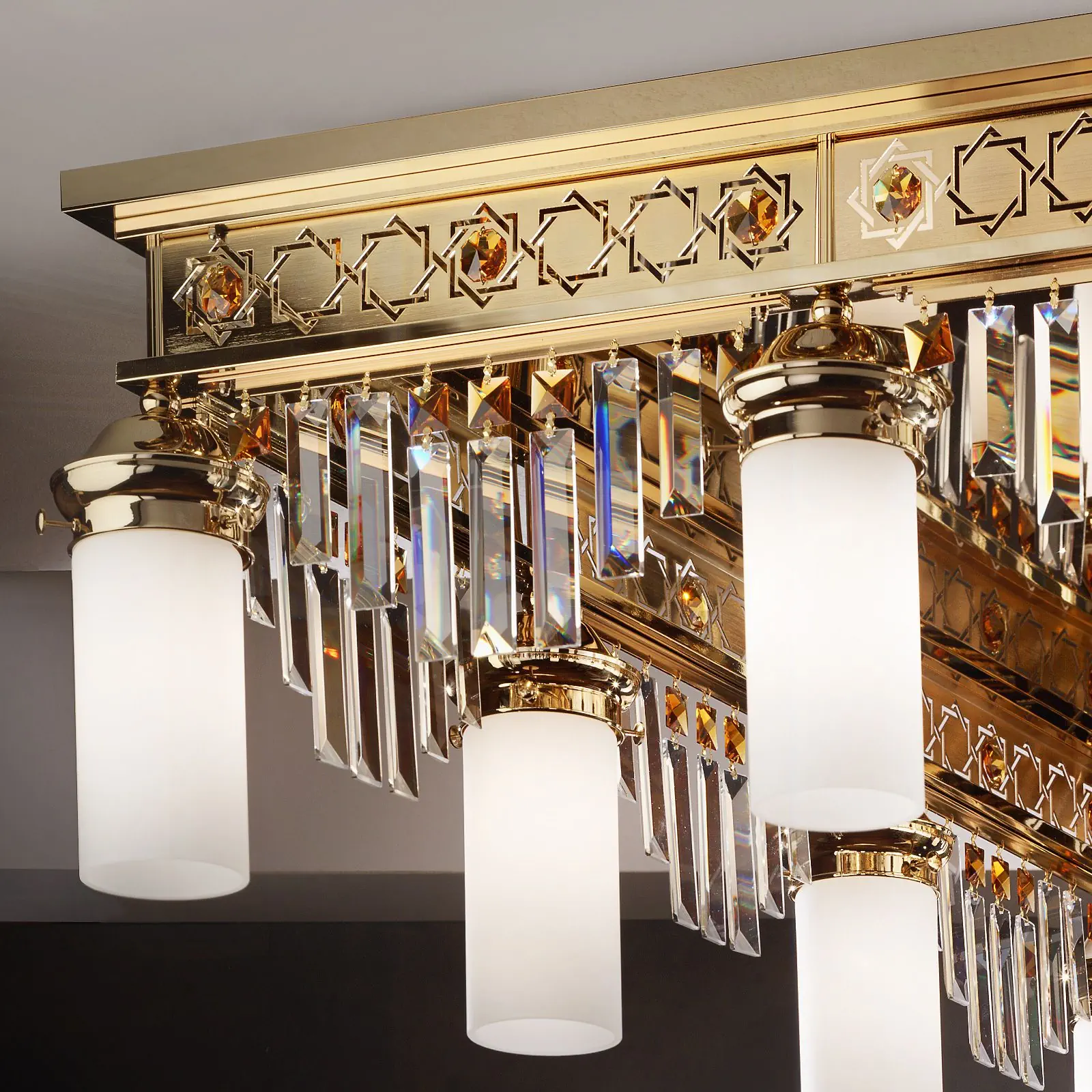 Plafonski luster ORIONtal, sa 12 izvora svetla, zlatni, sa kristalnim prizmama u boji topaza - 2
