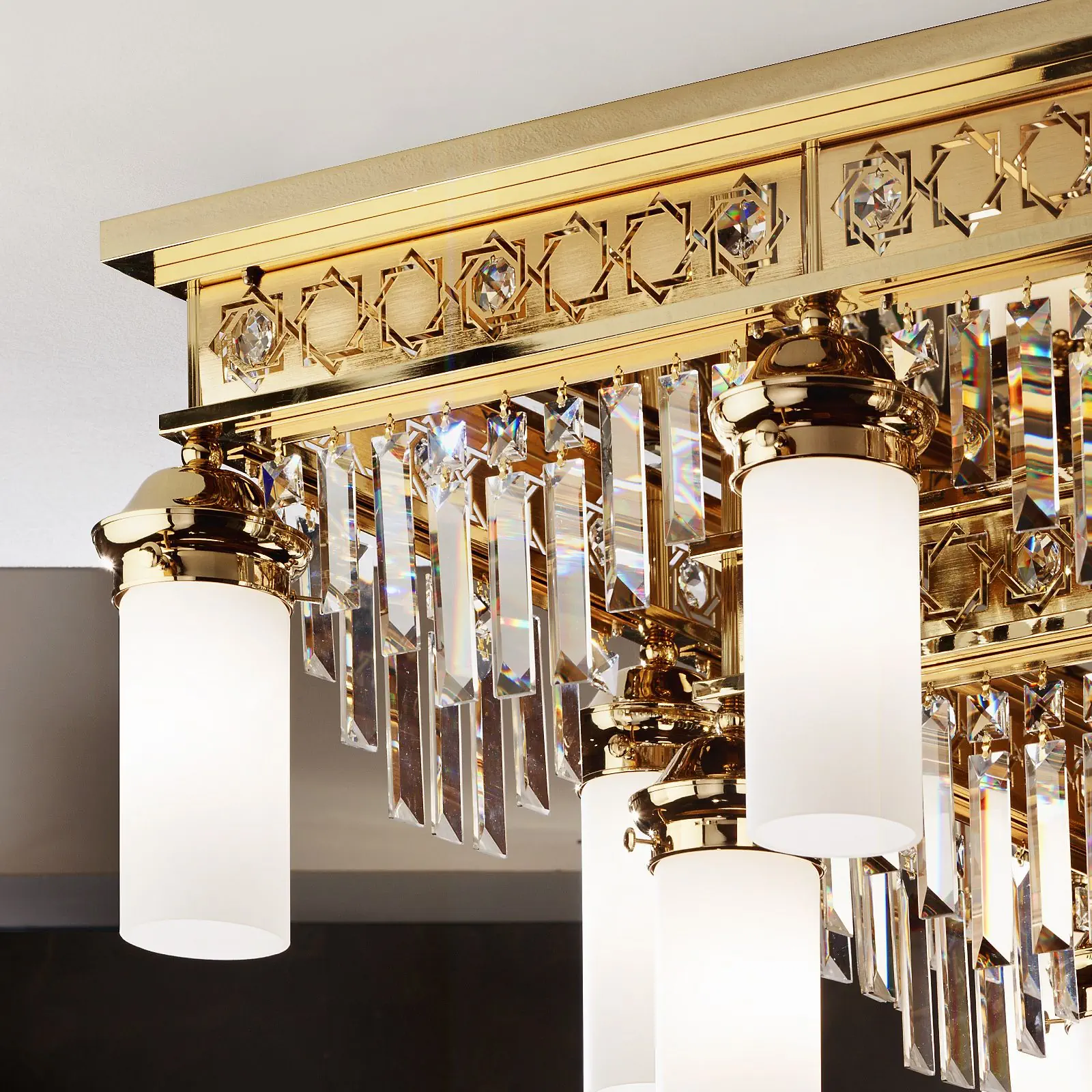 Plafonski luster ORIONtal, sa 20 izvora svetla, zlatni, sa providnim kristalnim prizmama - 2