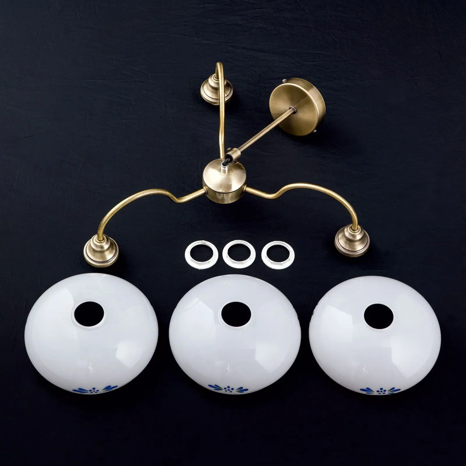 Luster GABI, 3 izvora svetla, patina, sa opalno plavim staklom - 5