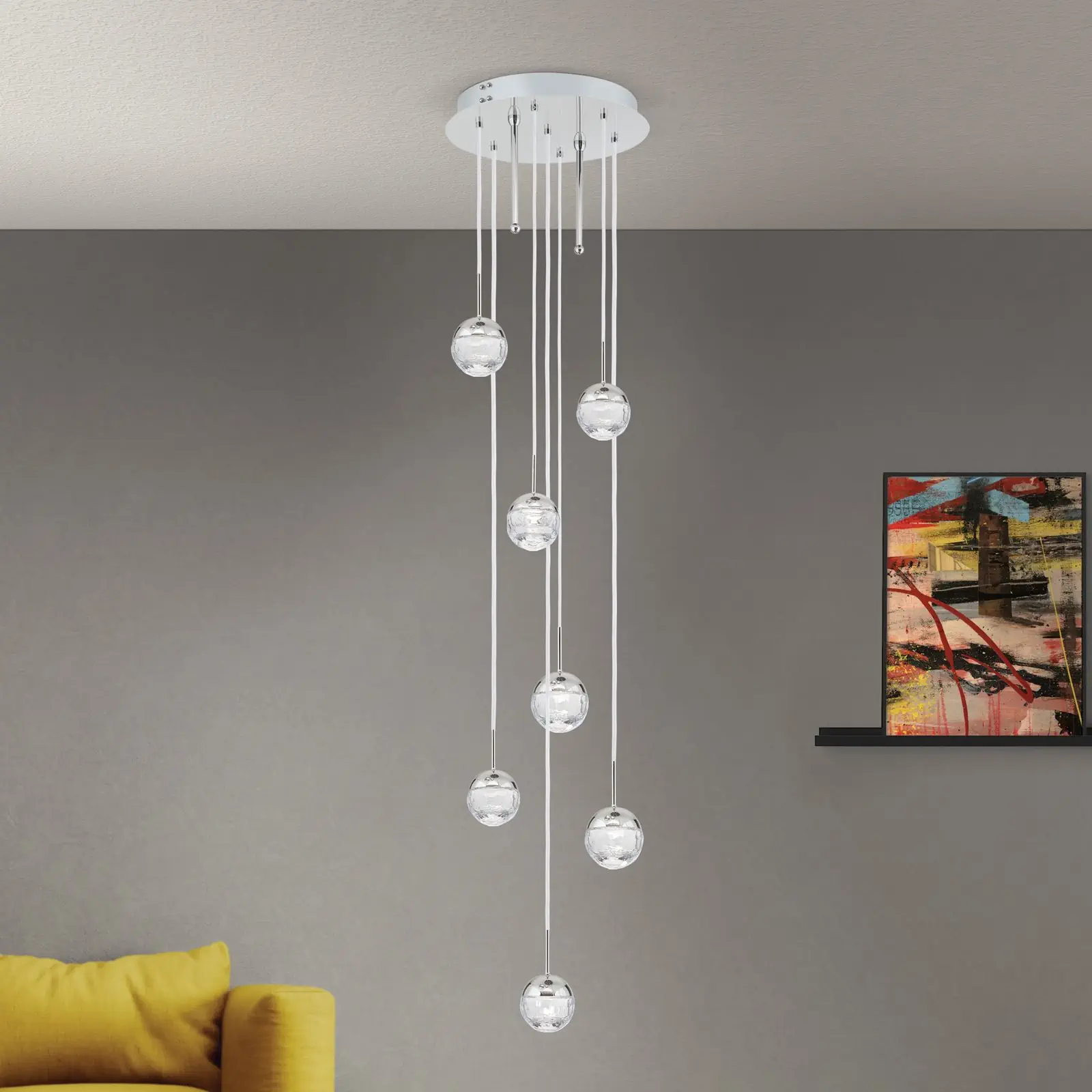 Plafonski luster BALL, Ø 40 cm, nikl, sa belim tekstilnim kablom i providnim brušenim kristalnim staklom - 3