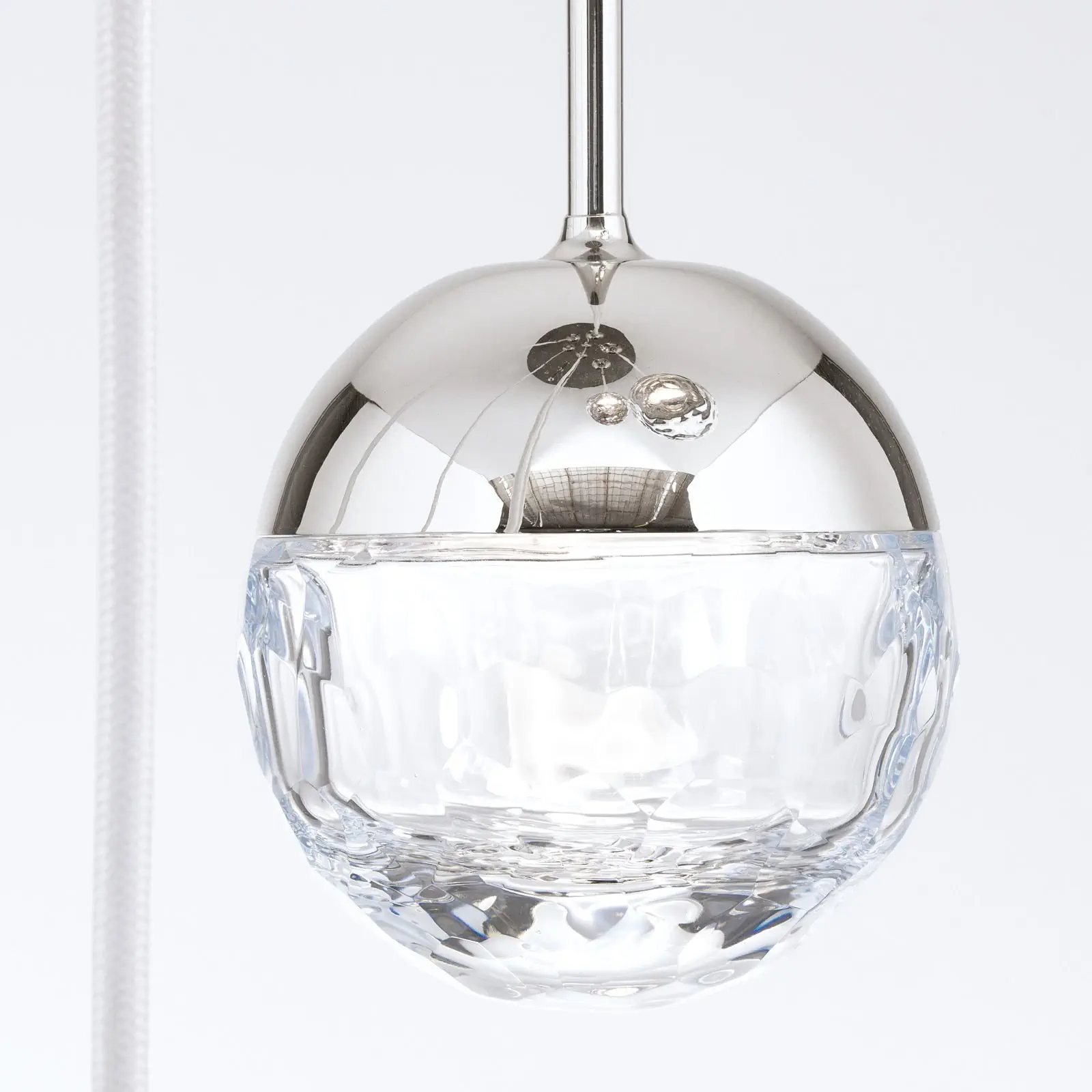 Plafonski luster BALL, Ø 40 cm, nikl, sa belim tekstilnim kablom i providnim brušenim kristalnim staklom - 4