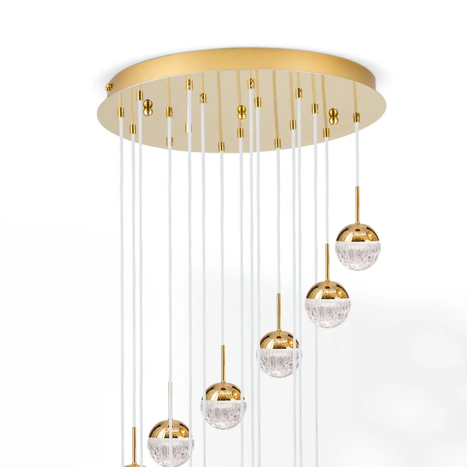 Spiralni luster BALL, Ø 60cm, zlatni, sa belim tekstilnim kablom i prozirnim kristalnim staklom sa linijskim brušenjem - 5