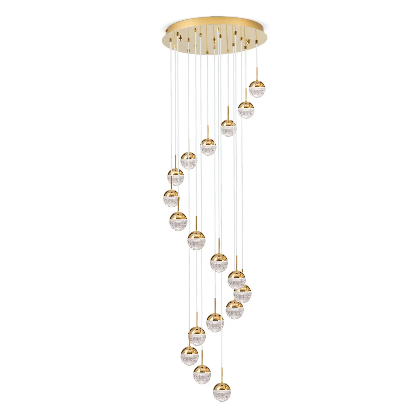 Spiralni luster BALL, Ø 60cm, zlatni, sa belim tekstilnim kablom i prozirnim kristalnim staklom sa linijskim brušenjem - 9