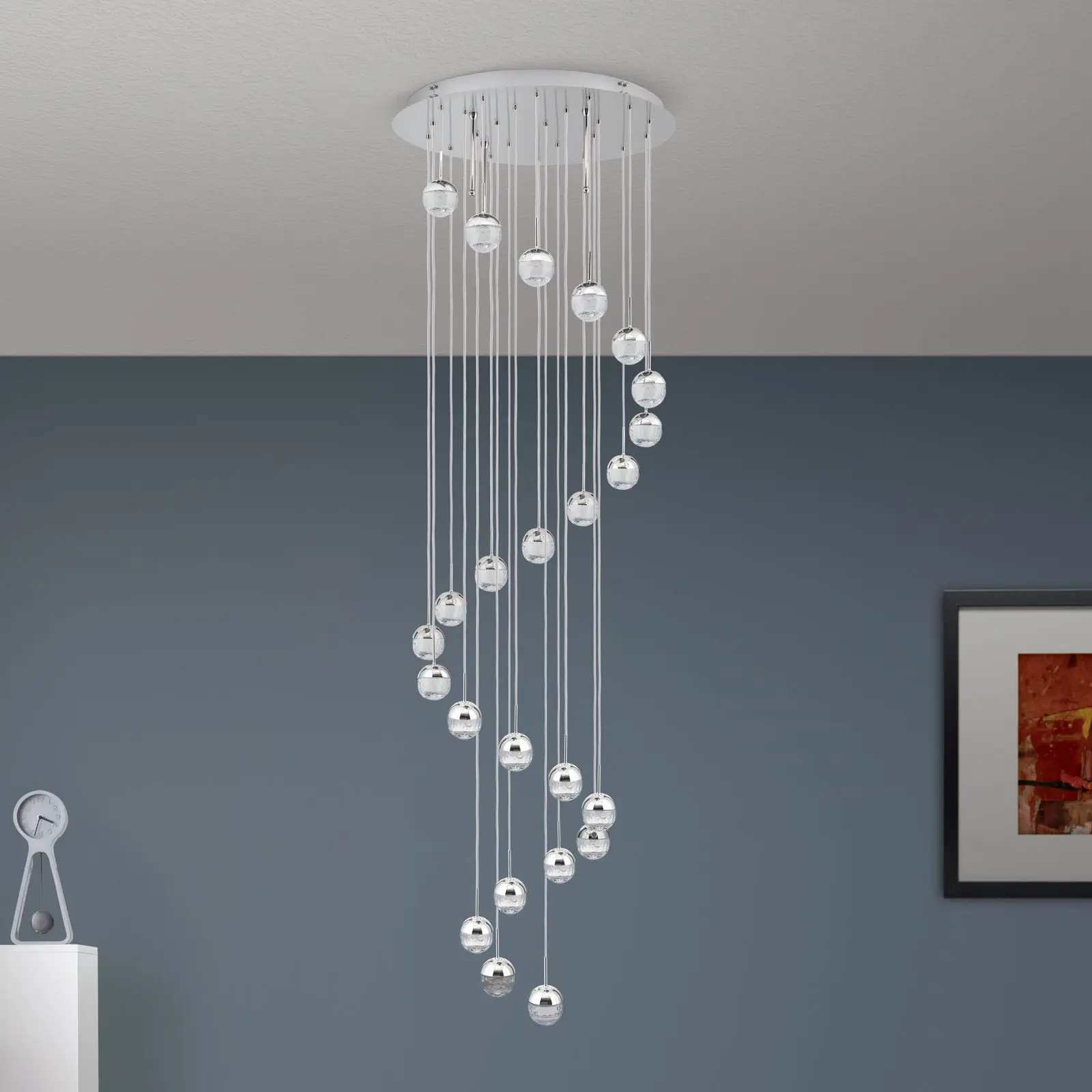 Spiralni luster BALL, Ø 80cm, nikl, sa srebrnim tekstilnim kablom i prozirnim brušenim kristalnim staklom - 10