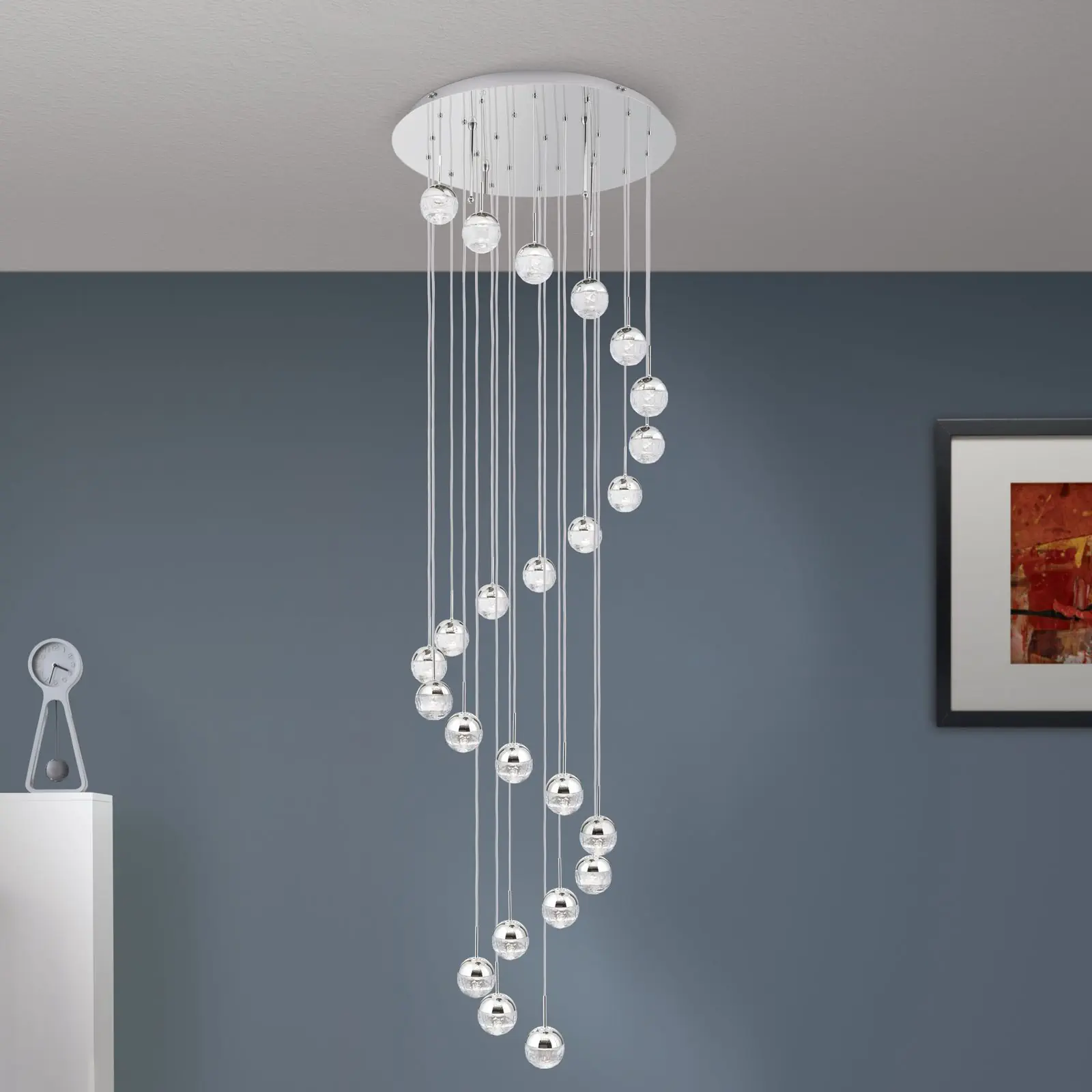 Spiralni luster BALL, Ø 80cm, nikl, sa srebrnim tekstilnim kablom i prozirnim brušenim kristalnim staklom - 2