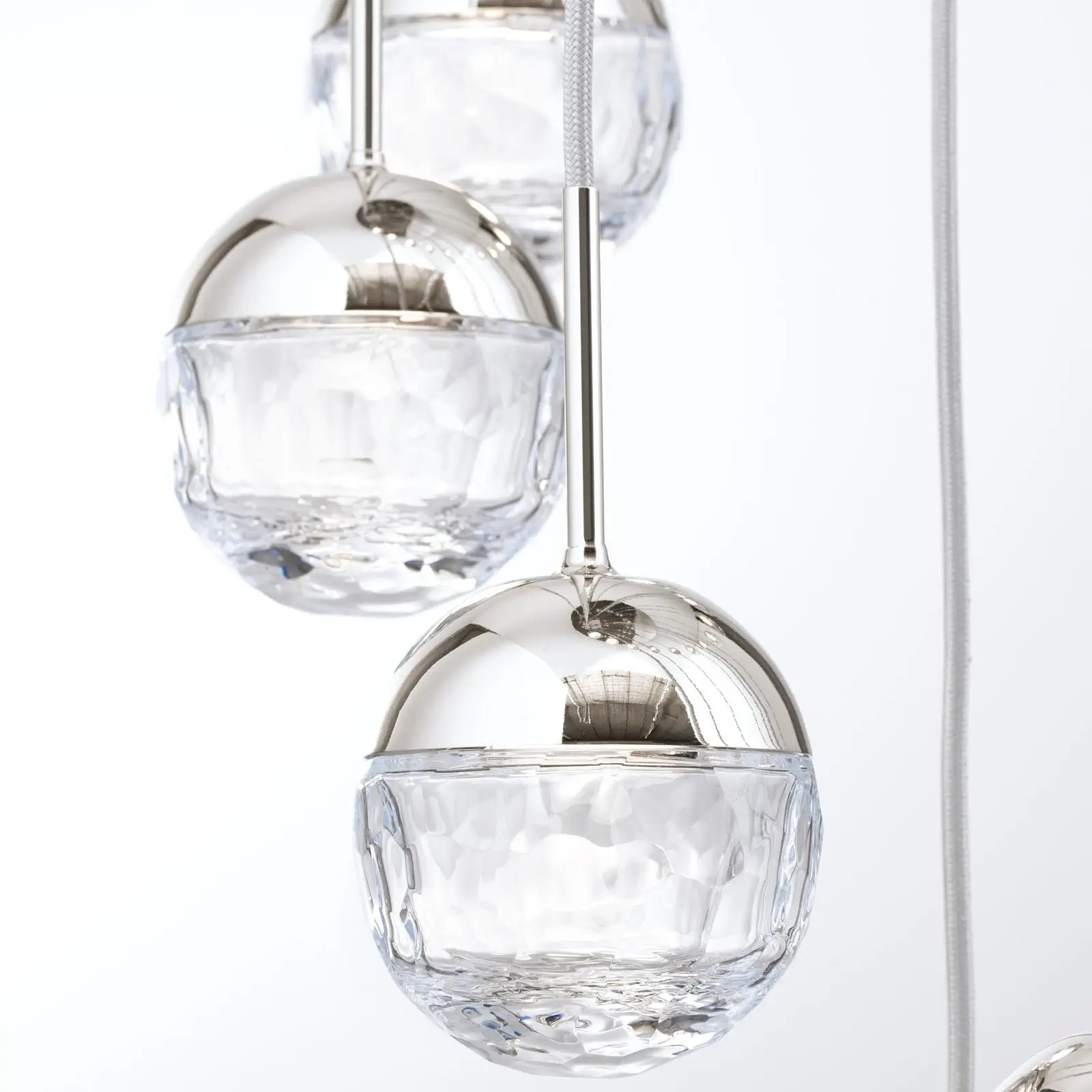 Spiralni luster BALL, Ø 80cm, nikl, sa srebrnim tekstilnim kablom i prozirnim brušenim kristalnim staklom - 3