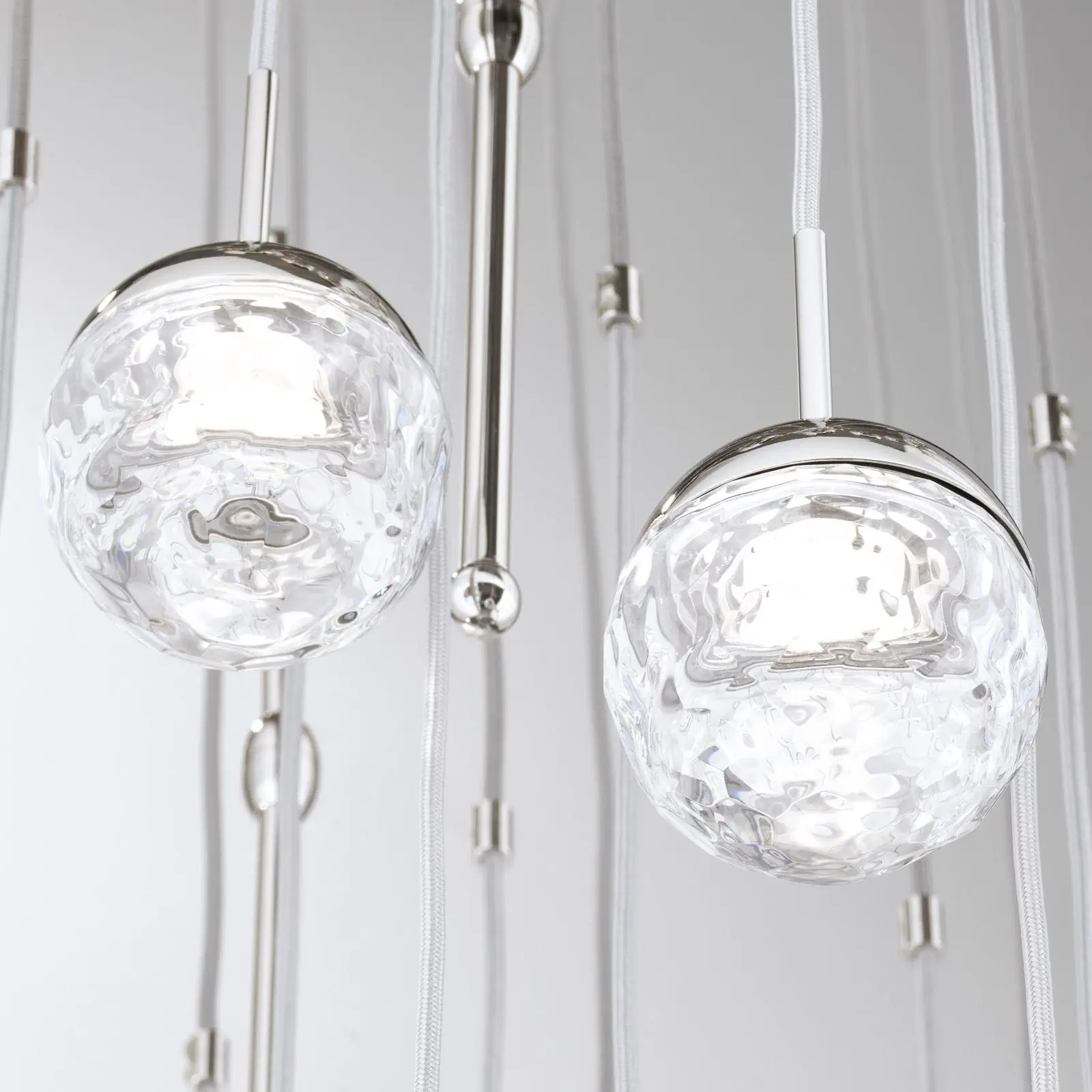 Spiralni luster BALL, Ø 80cm, nikl, sa srebrnim tekstilnim kablom i prozirnim brušenim kristalnim staklom - 6