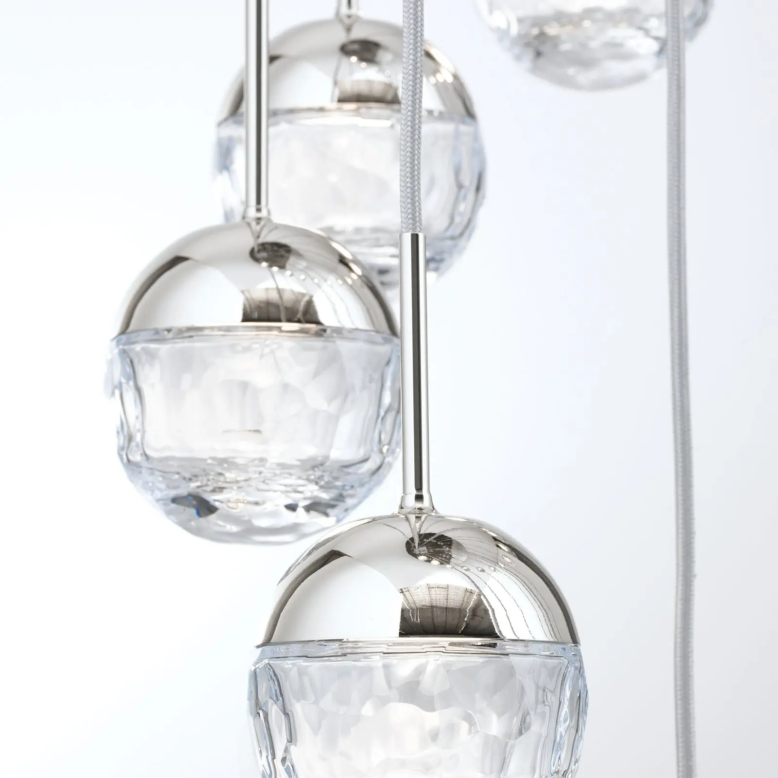 Spiralni luster BALL, Ø 80cm, nikl, sa srebrnim tekstilnim kablom i prozirnim brušenim kristalnim staklom - 7
