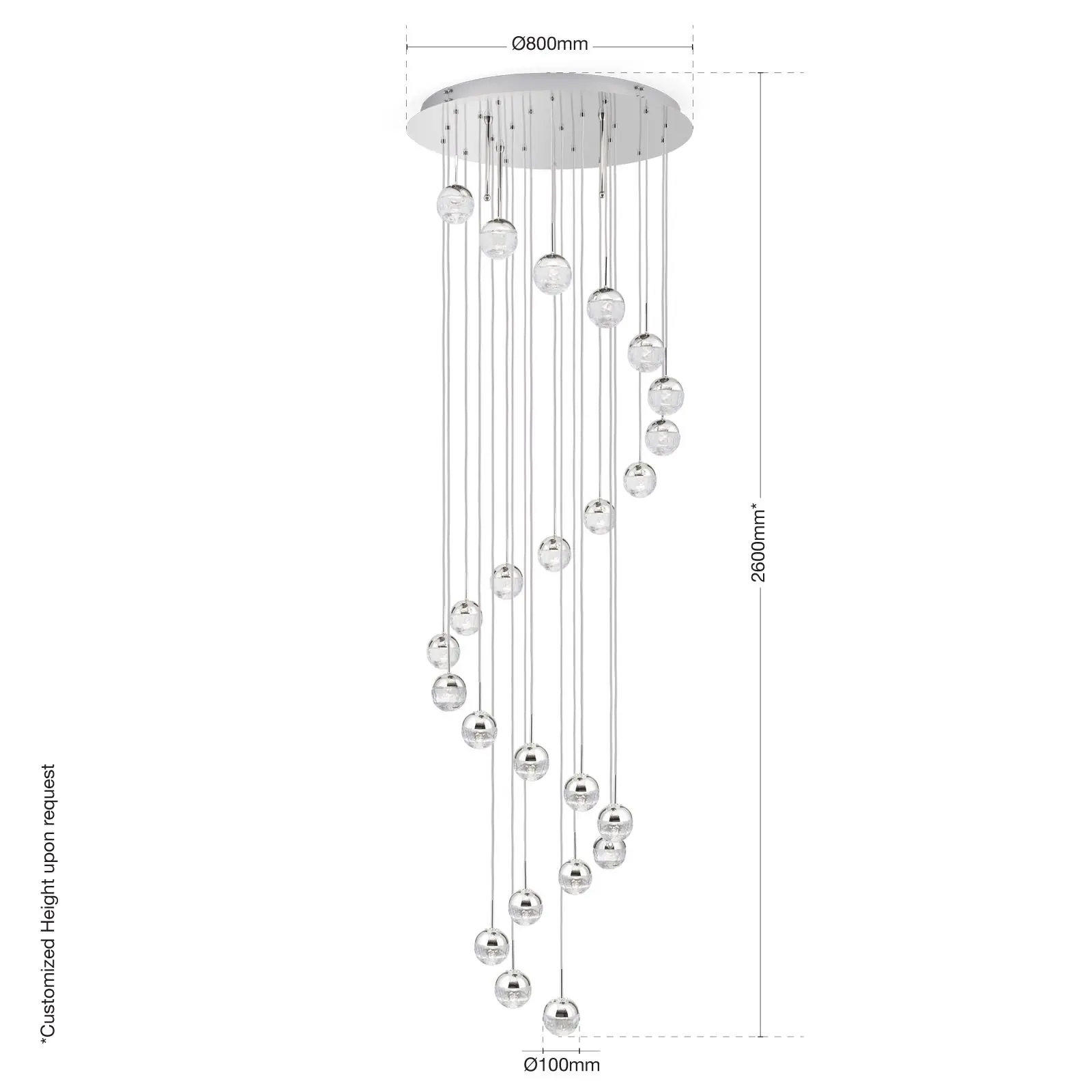 Spiralni luster BALL, Ø 80cm, nikl, sa srebrnim tekstilnim kablom i prozirnim brušenim kristalnim staklom - 9