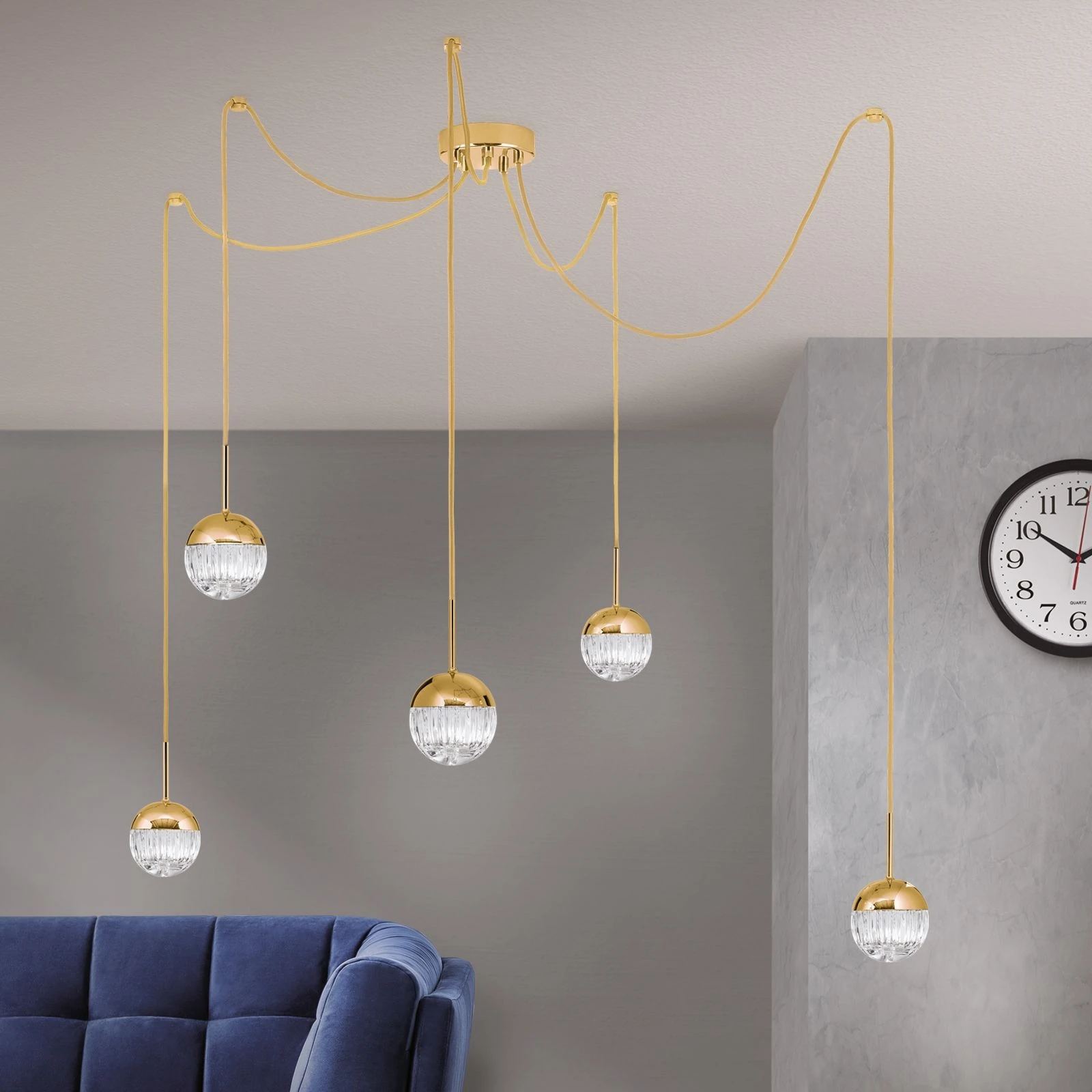 Luster BALL Klaster, 5 izvora svetla, 24-karatno pozlaćen, providno kristalno staklo (ručno sečeno) - 2