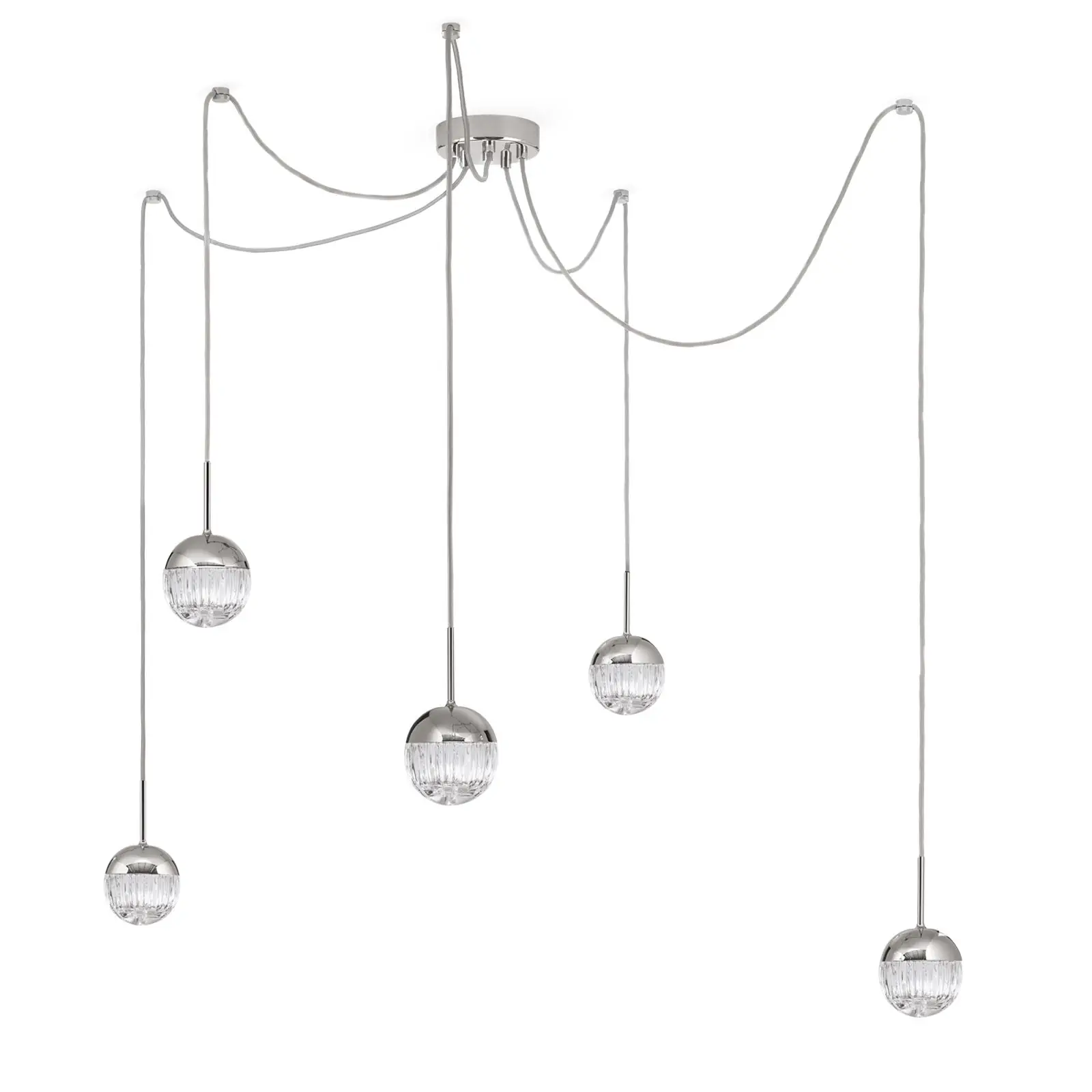 Klaster lampa BALL, 5 izvora svetla, nikl, sa prozirnim kristalnim staklom, linijsko rezanje - 4