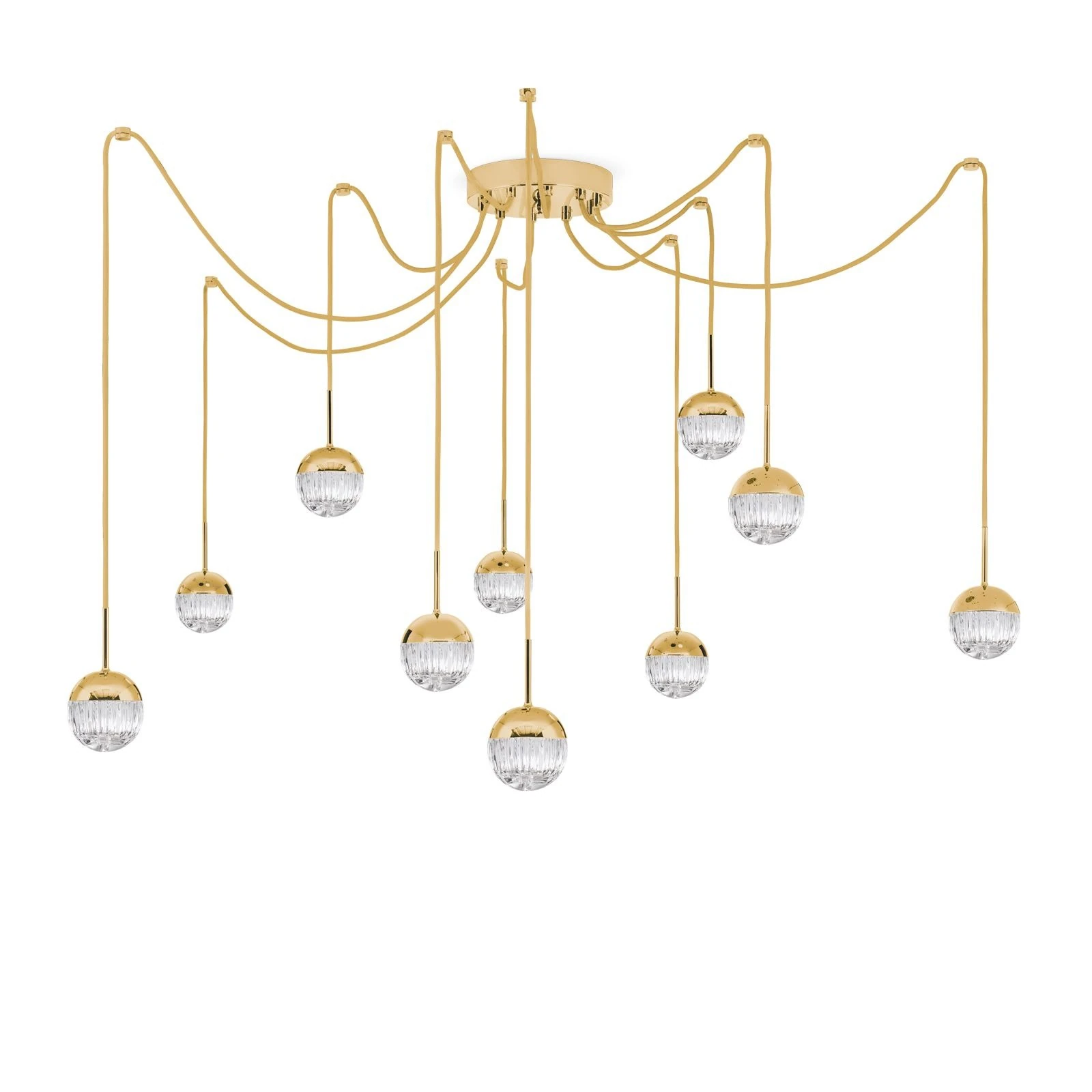 Luster BALL Klaster, 10 izvora svetla, 24-karatno pozlaćen, providno kristalno staklo (ručno sečeno) - 5