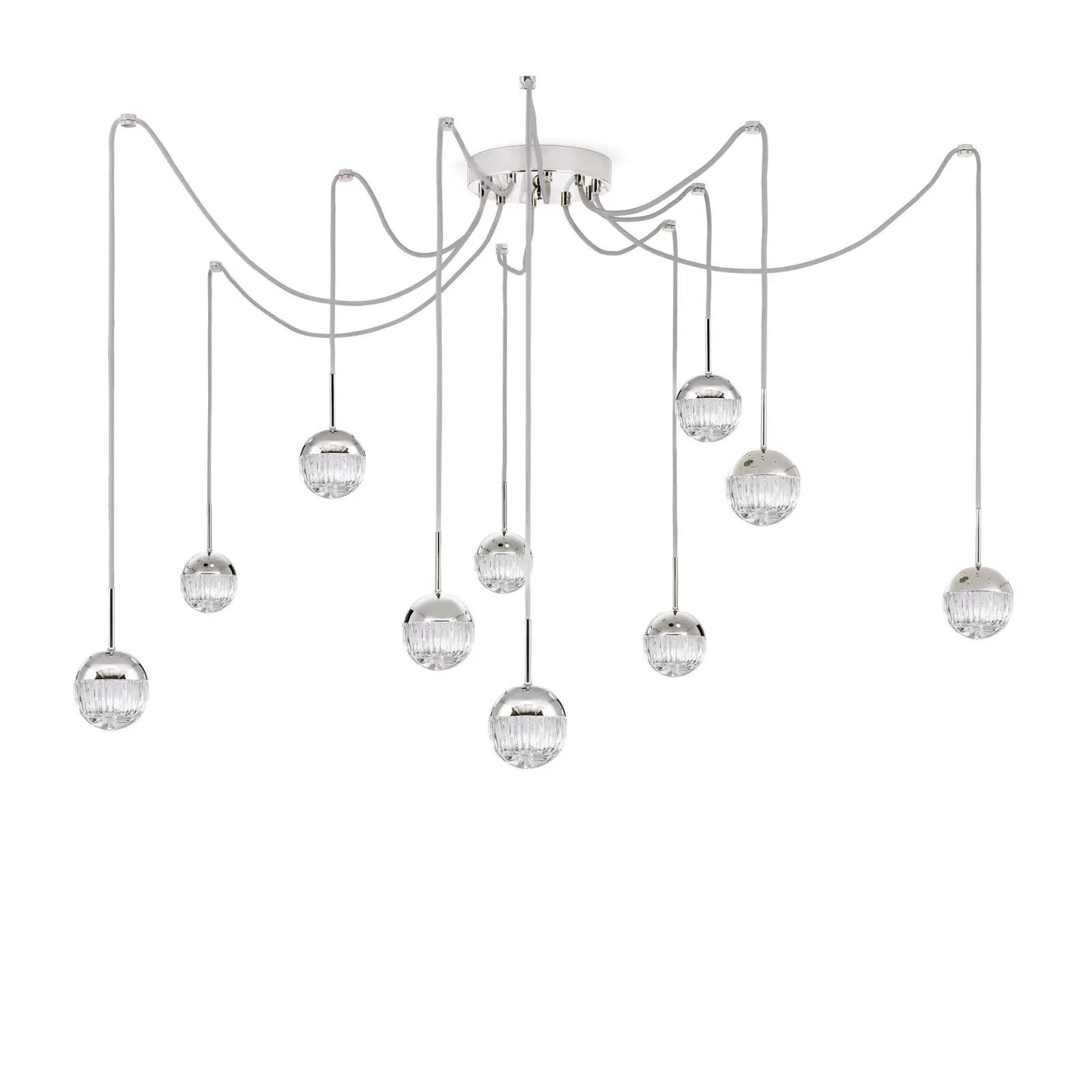 Klaster lampa BALL, 10 izvora svetla, nikl, sa prozirnim kristalnim staklom, linijsko rezanje - 4