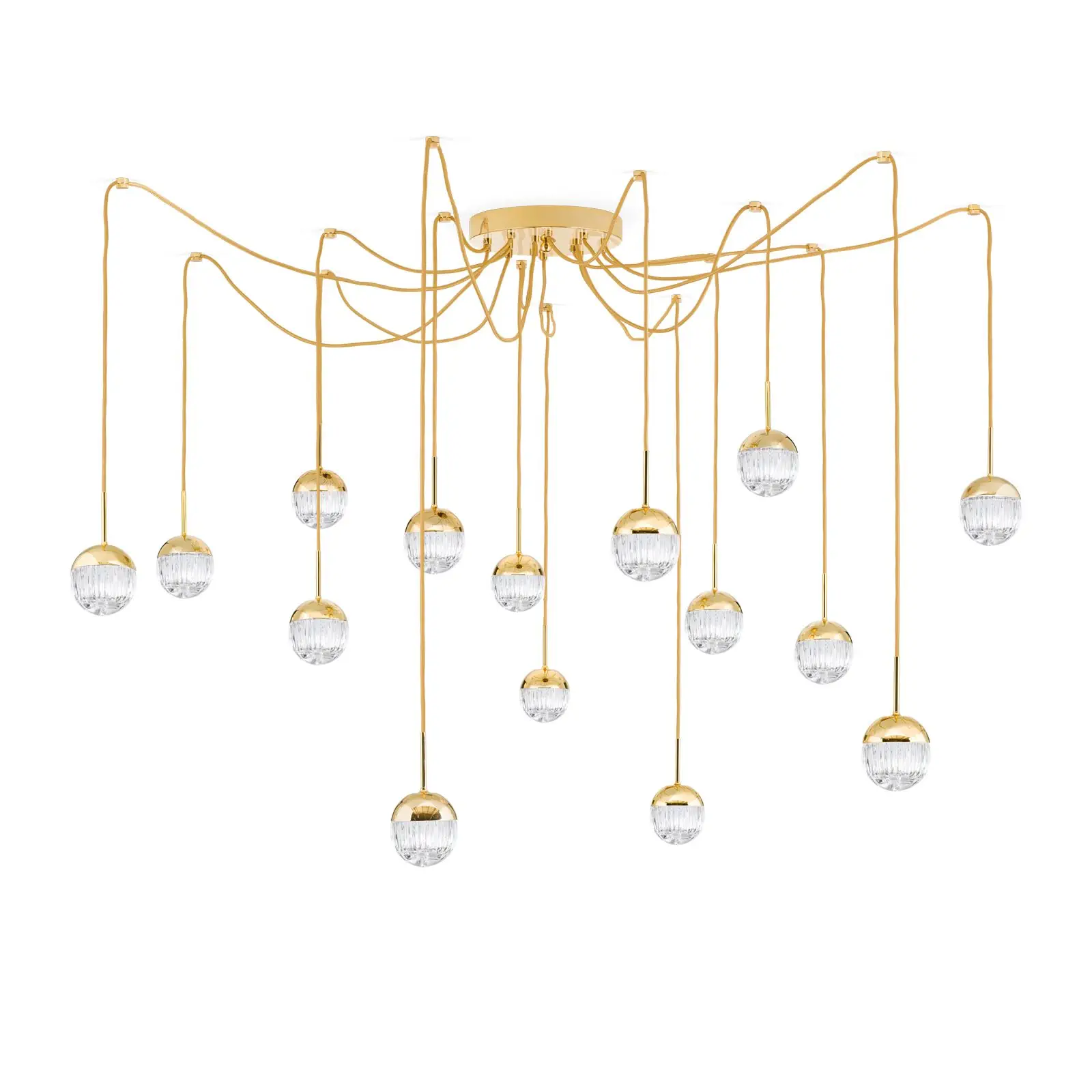 Klaster lampa BALL, 15 izvora svetla, zlato, sa prozirnim kristalnim staklom, linijsko rezanje - 6