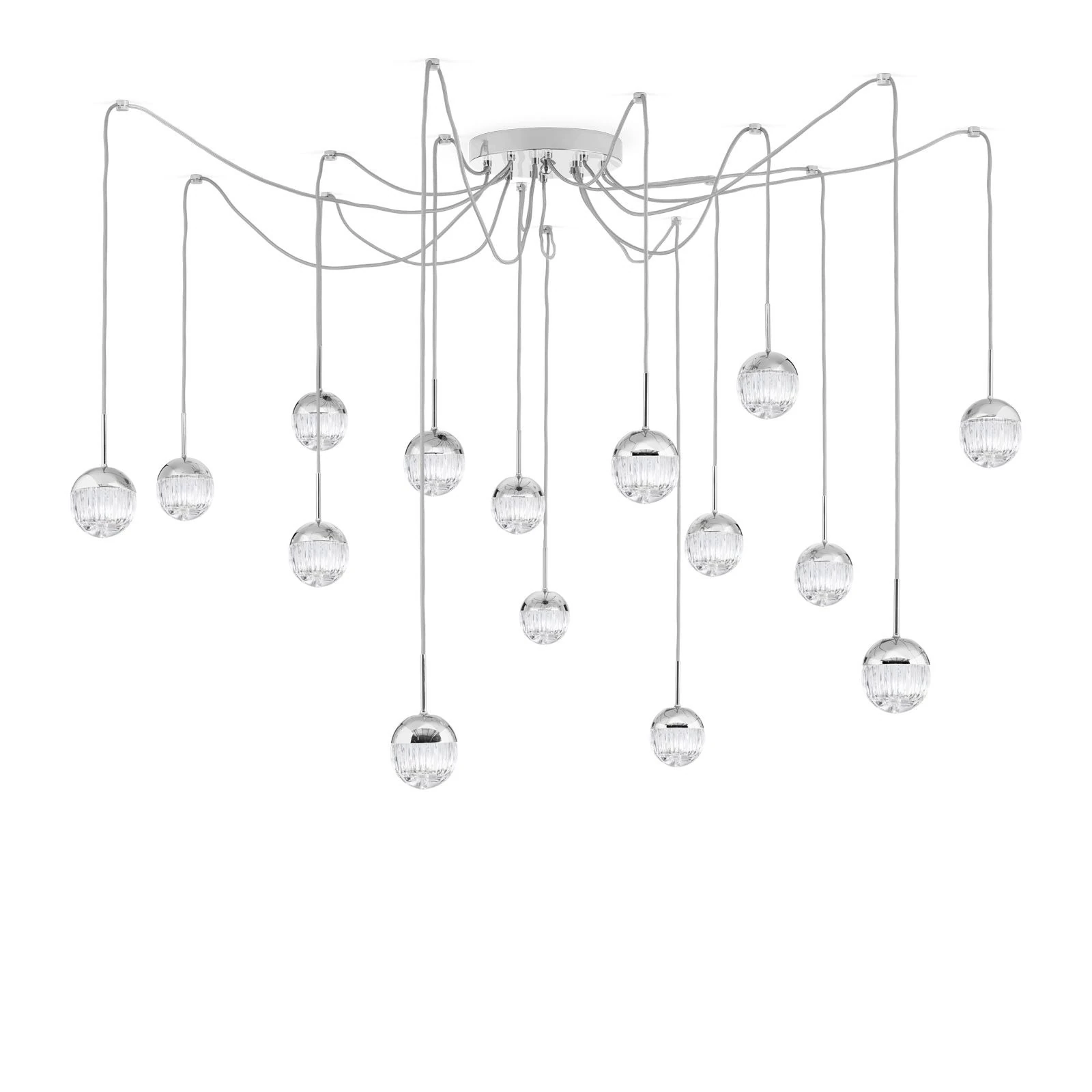 Luster BALL Klaster, 15 izvora svetla, sjajni nikl, providno kristalno staklo (ručno sečeno) - 5