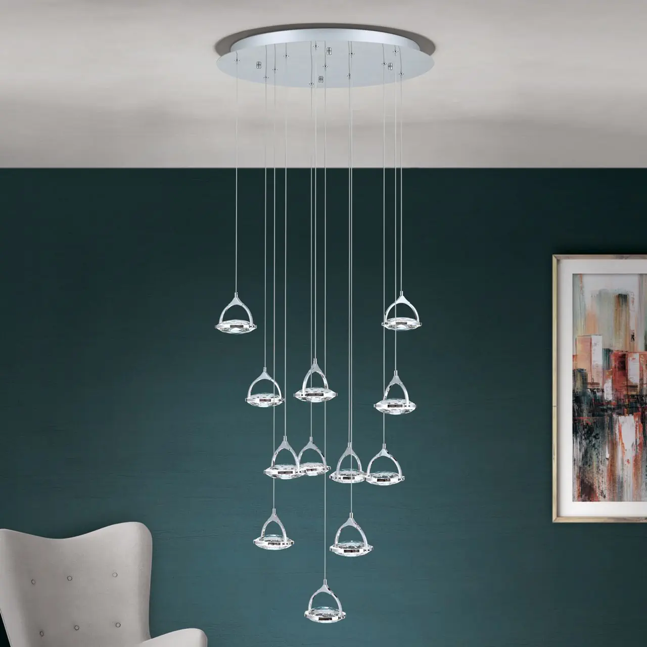 LED plafonski luster MOON, 12 izvora svetla, hrom - 2