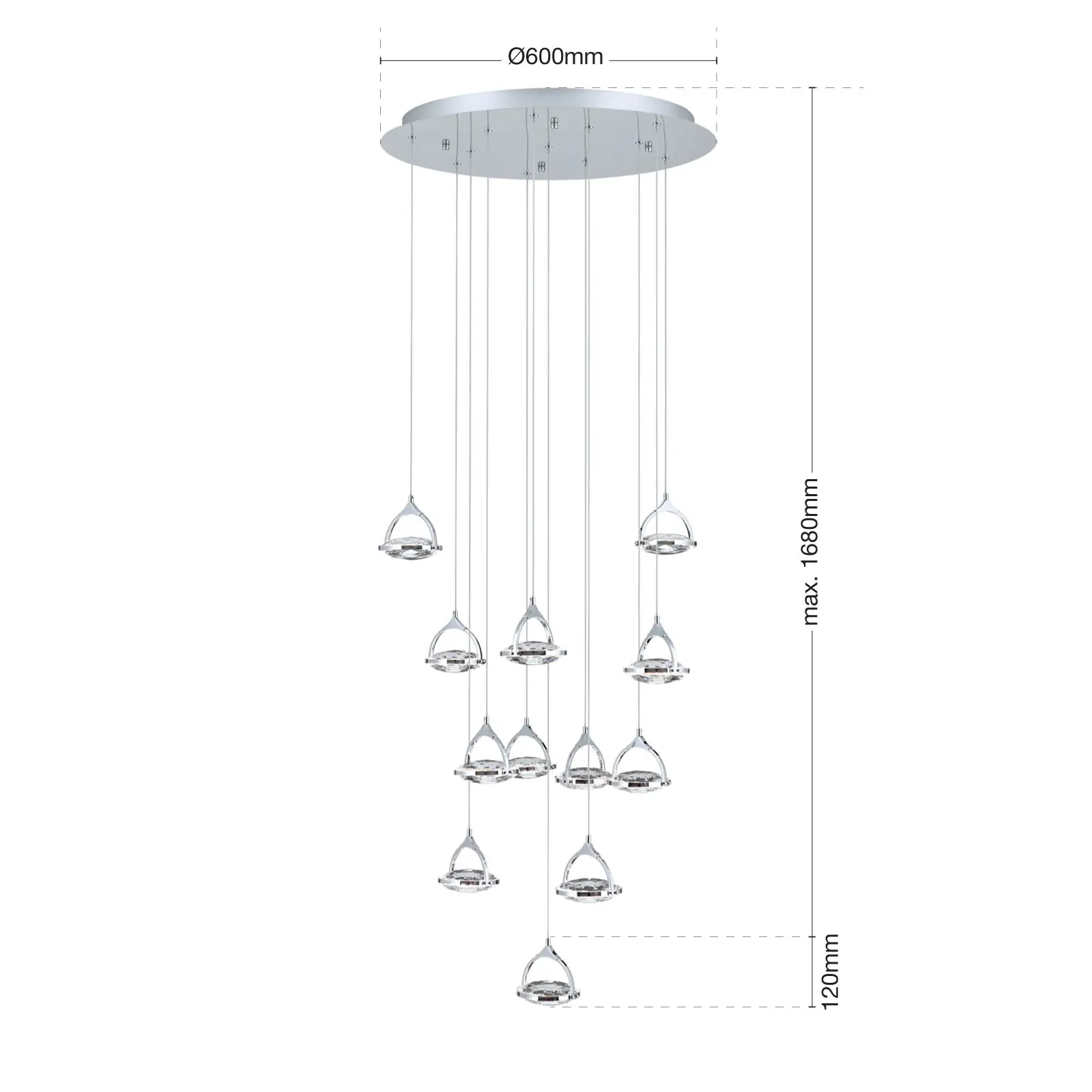 LED plafonski luster MOON, 12 izvora svetla, hrom - 8