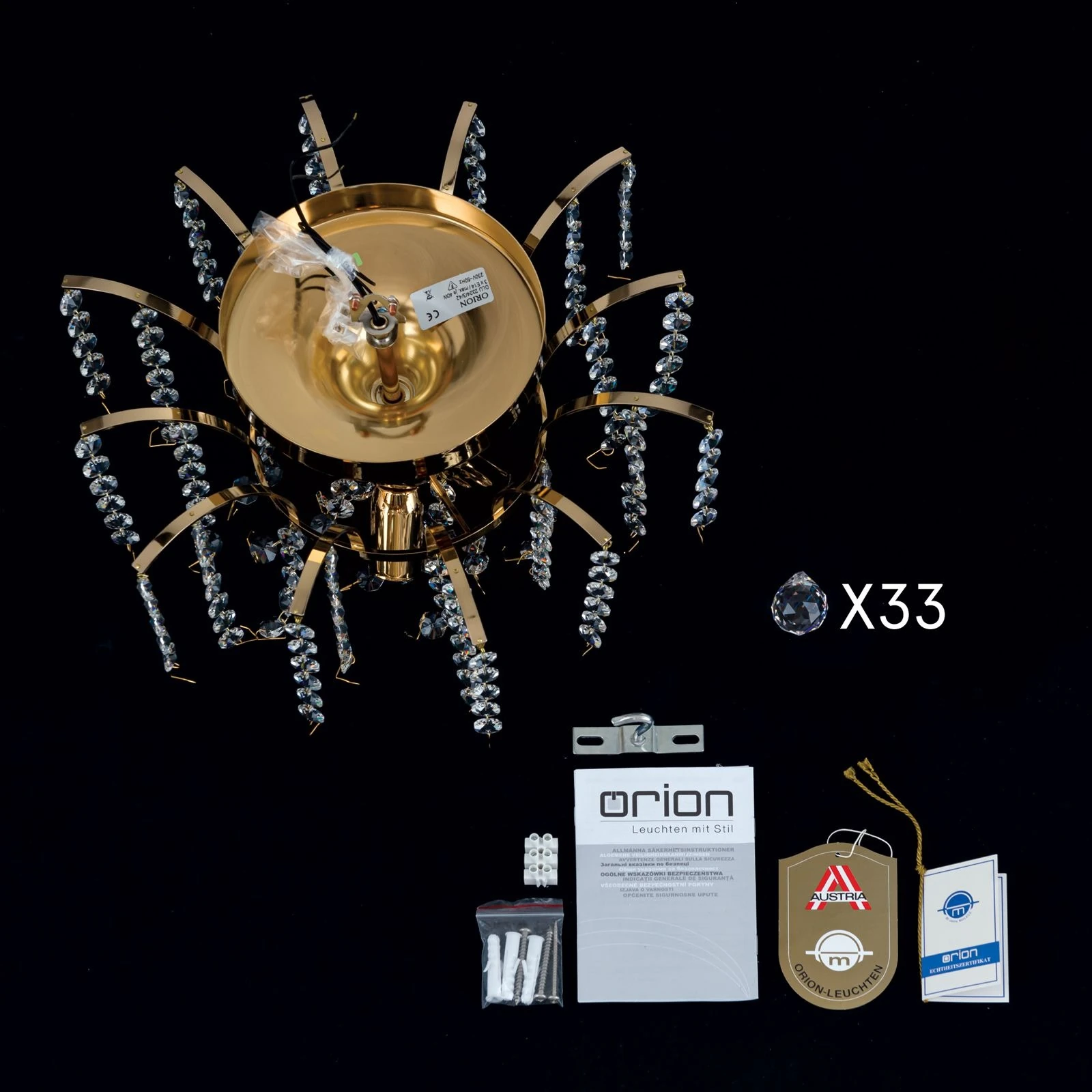 Plafonski luster KRISTALL KLASSISCH, sa 3 izvora svetla, 24-karatno pozlaćen - 8