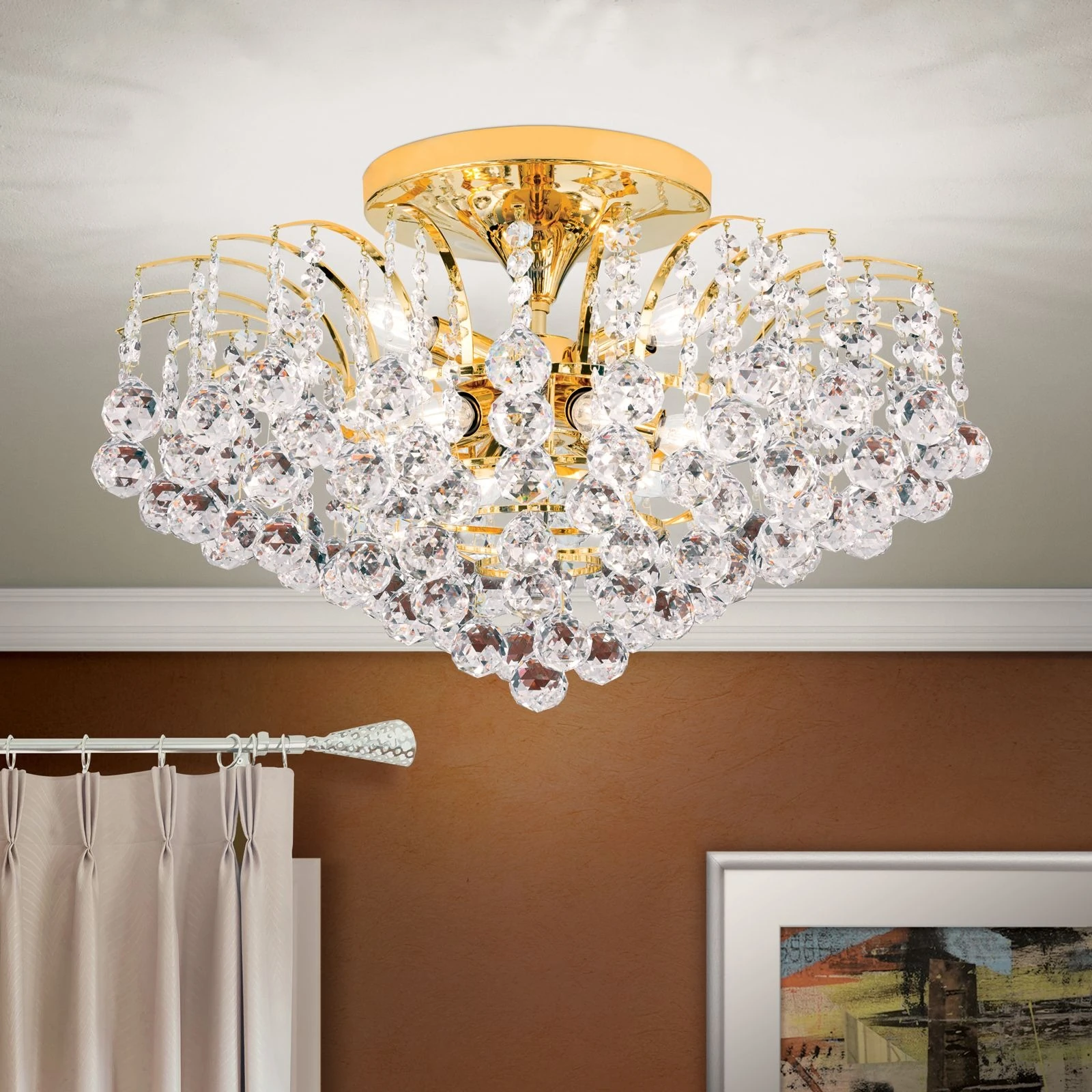 Plafonski luster KRISTALL KLASSISCH, sa 9 izvora svetla, 24-karatno pozlaćeno, prozirno kristalno staklo - 1