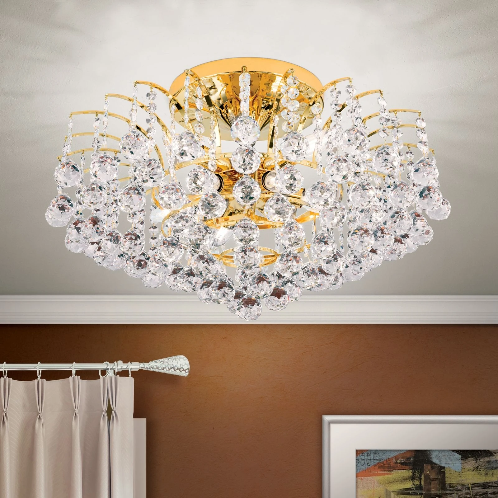 Plafonski luster KRISTALL KLASSISCH, sa 9 izvora svetla, 24-karatno pozlaćeno, prozirno kristalno staklo - 2