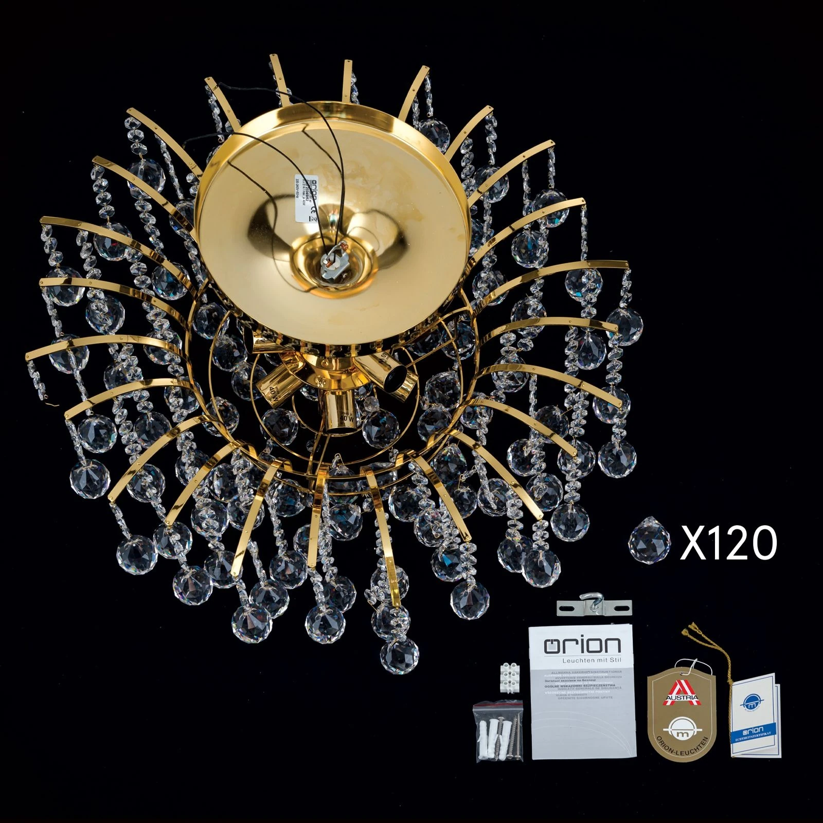 Plafonski luster KRISTALL KLASSISCH, sa 9 izvora svetla, 24-karatno pozlaćeno, prozirno kristalno staklo - 8