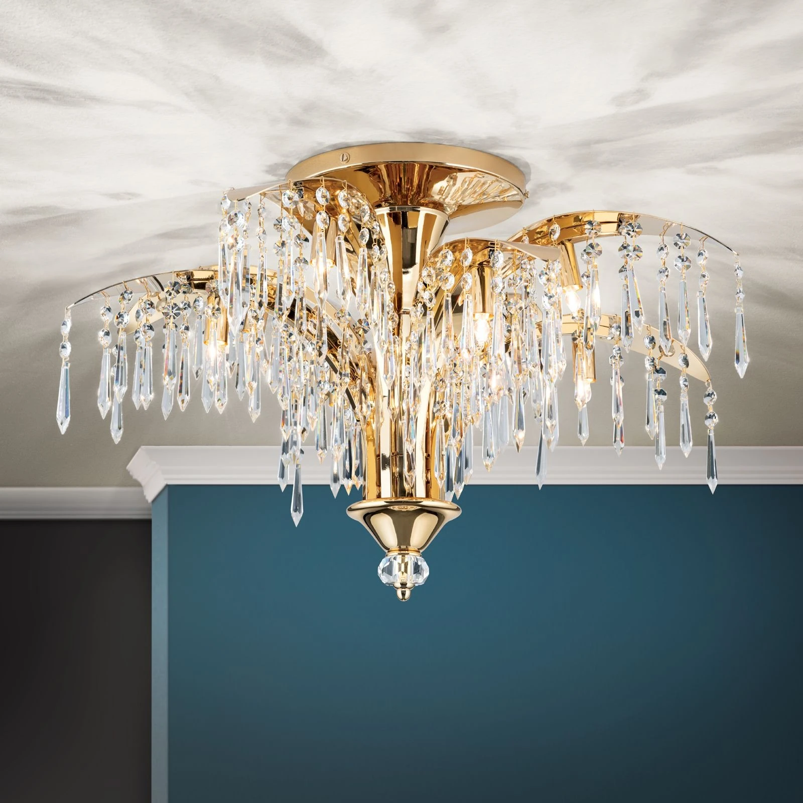 Plafonska lampa PALME, 24-karatno pozlaćena, sa 8 izvora svetla, Ø 65 cm - 1