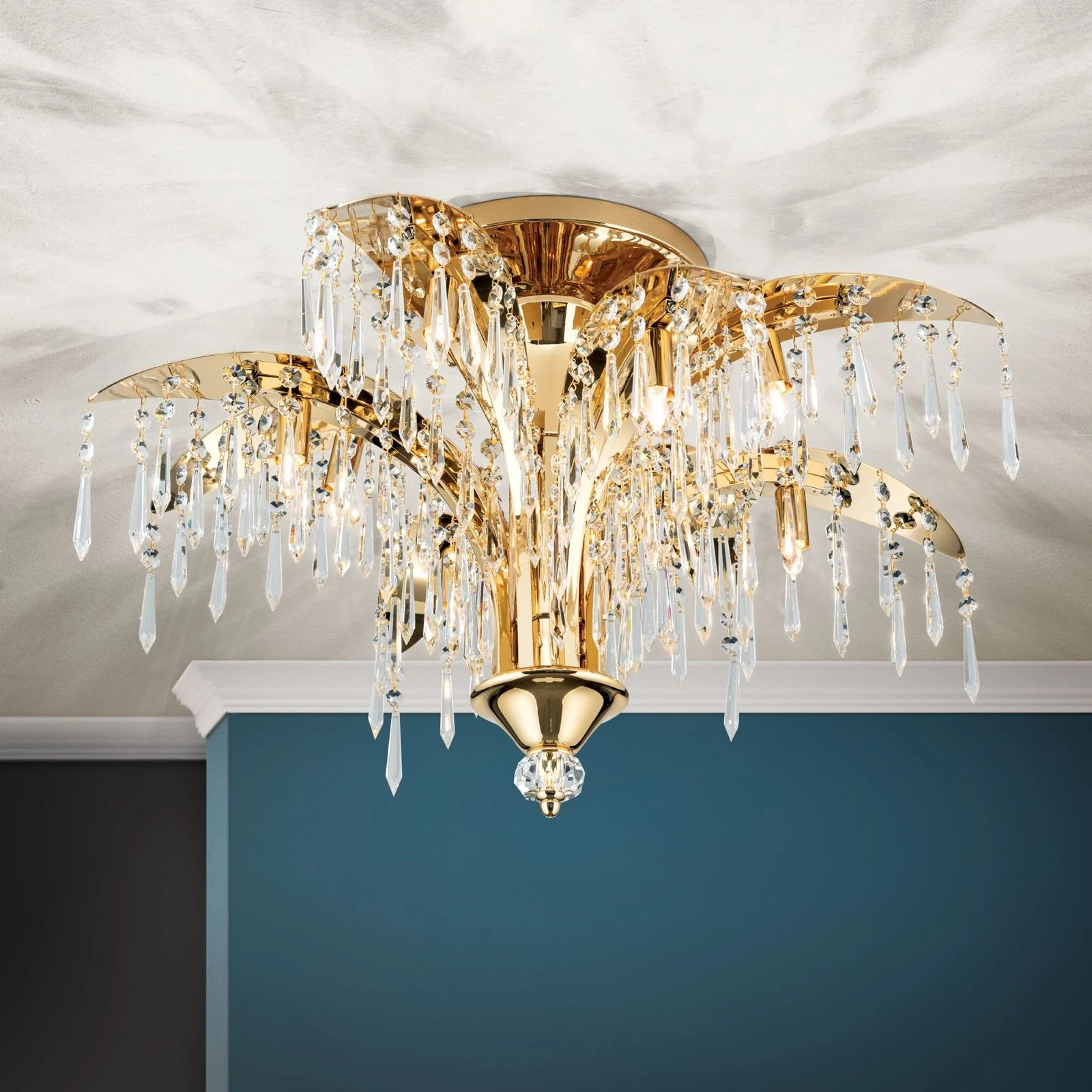 Plafonska lampa PALME, 24-karatno pozlaćena, sa 8 izvora svetla, Ø 65 cm - 2