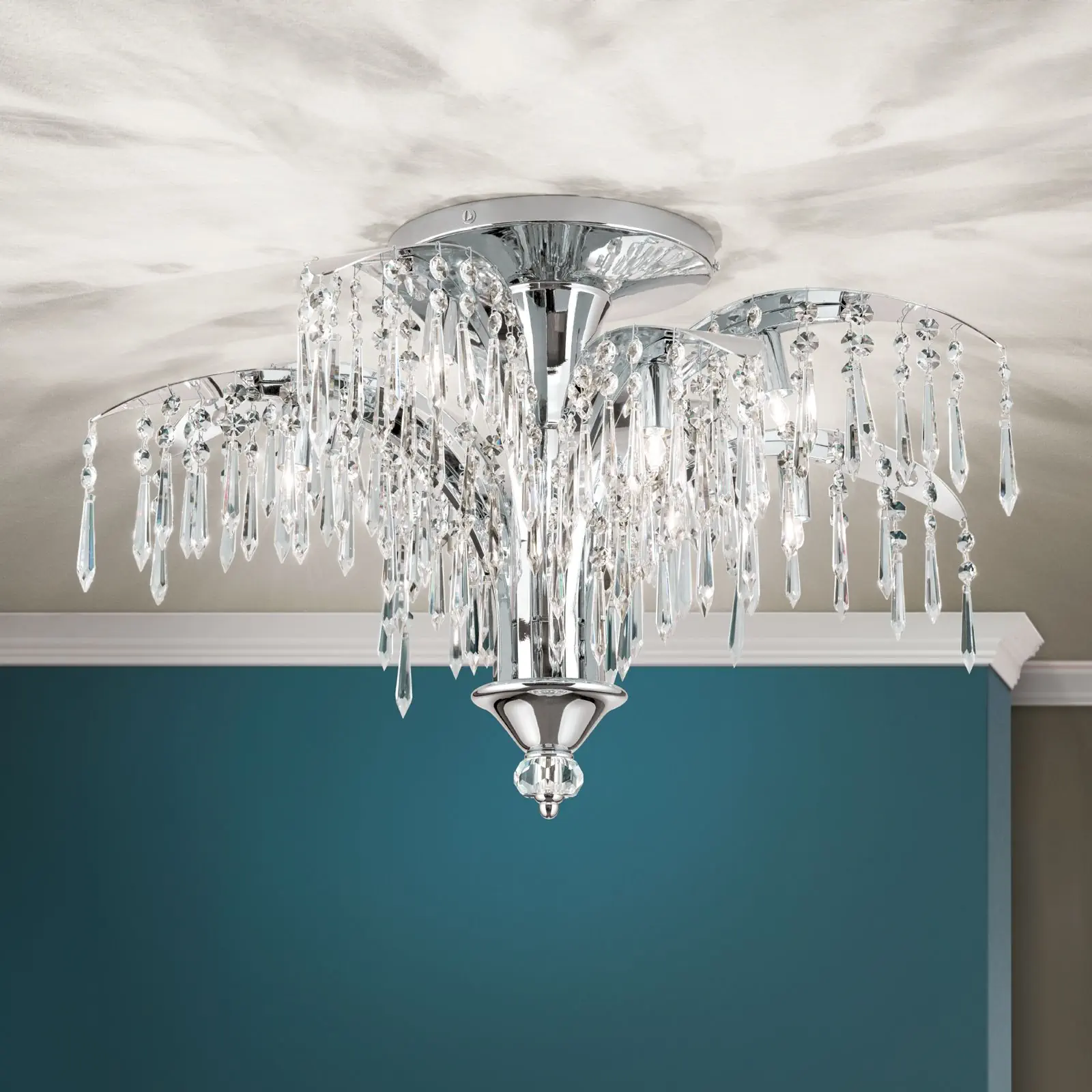 Plafonska lampa PALME, hromirana, sa 8 izvora svetla, Ø 65 cm - 1