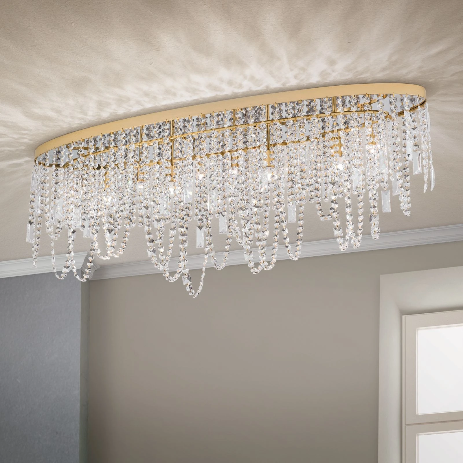 Plafonska lampa KRISTALLDESIGN, ovalni oblik, pozlaćena, 110 × 25 cm - 2