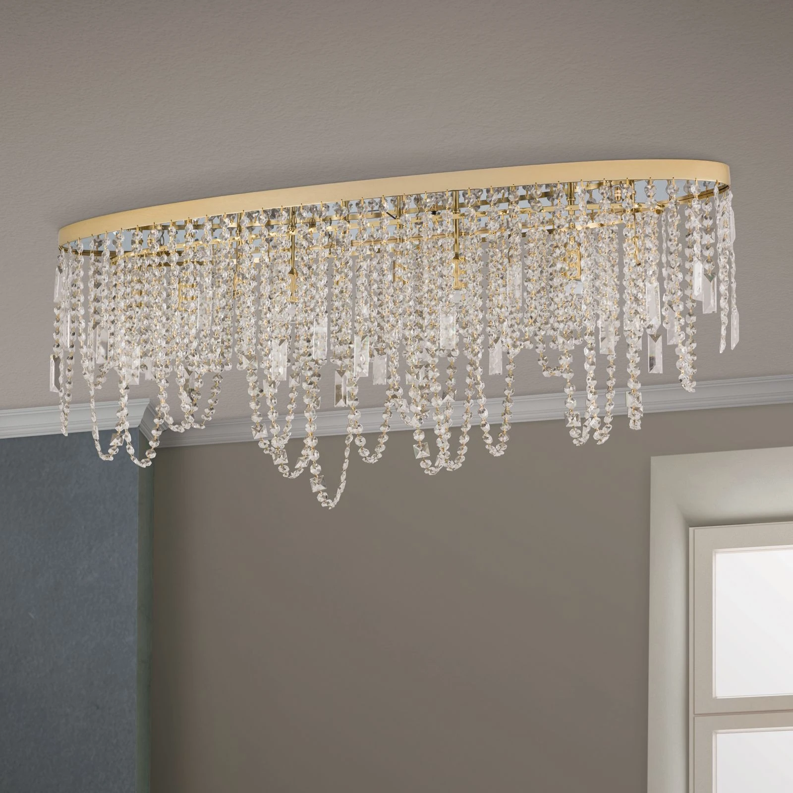 Plafonska lampa KRISTALLDESIGN, ovalni oblik, pozlaćena, 110 × 25 cm - 3
