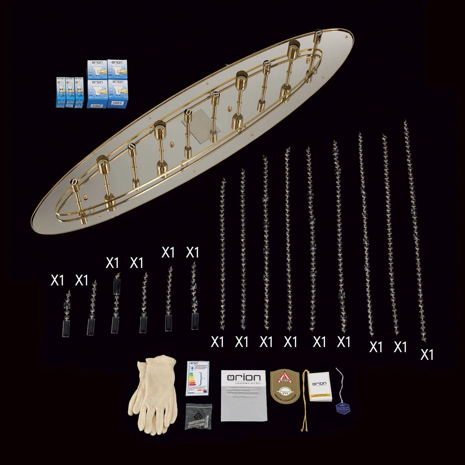 Plafonska lampa KRISTALLDESIGN, ovalni oblik, pozlaćena, 110 × 25 cm - 8