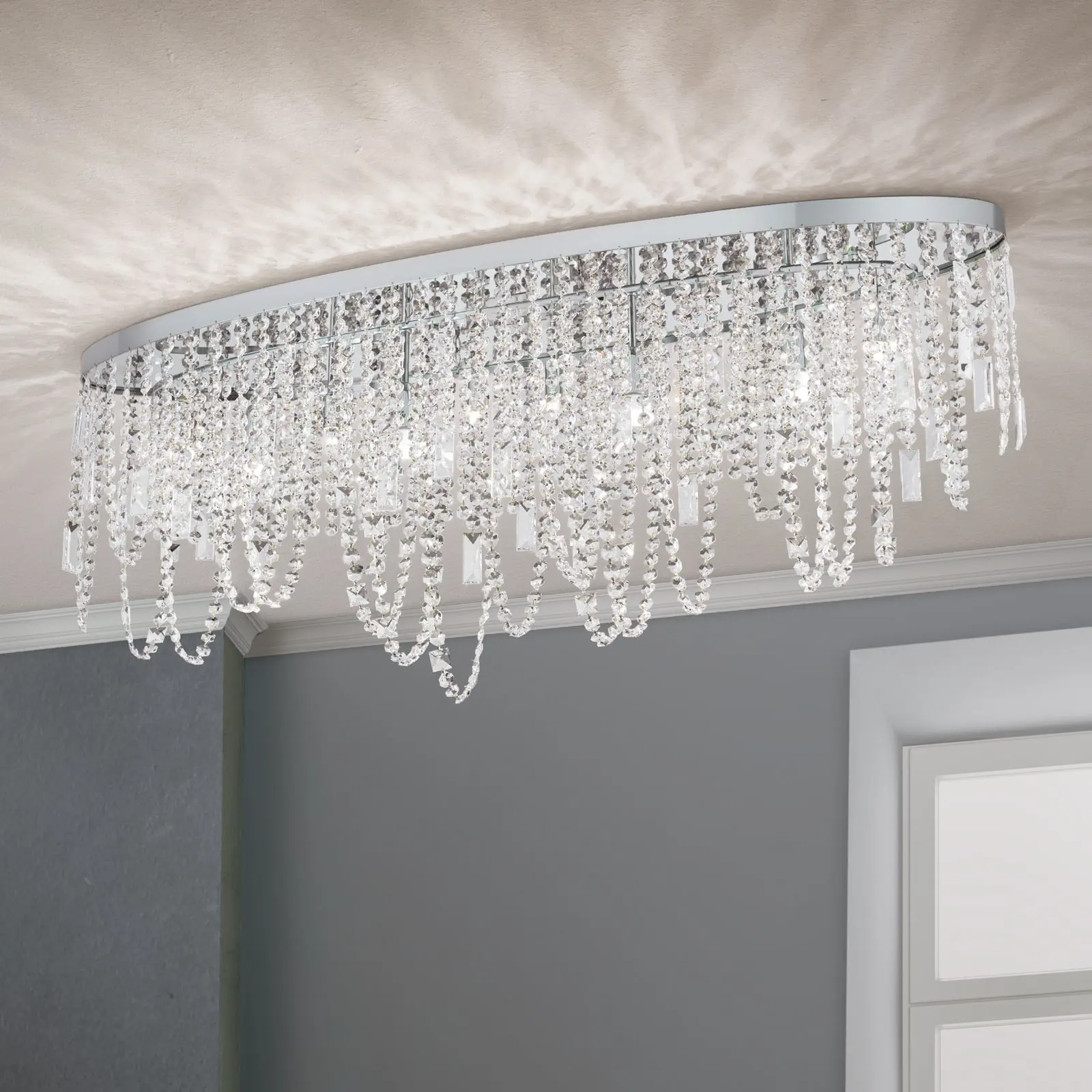 Plafonska lampa KRISTALLDESIGN, ovalni oblik, hromirana, 110 × 25 cm - 2