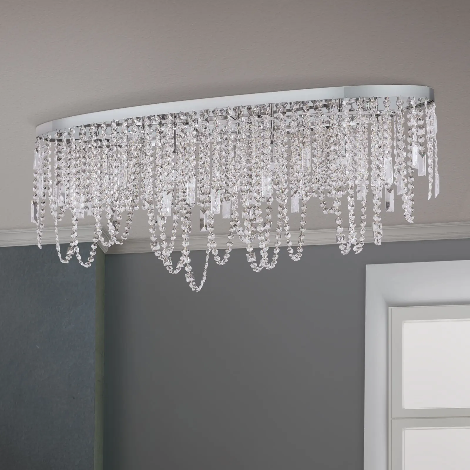 Plafonska lampa KRISTALLDESIGN, ovalni oblik, hromirana, 110 × 25 cm - 3