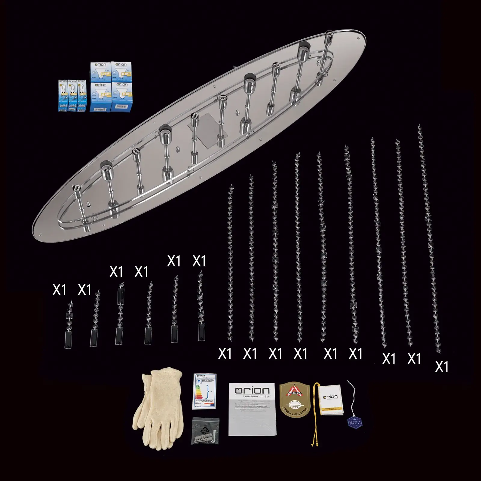 Plafonska lampa KRISTALLDESIGN, ovalni oblik, hromirana, 110 × 25 cm - 8