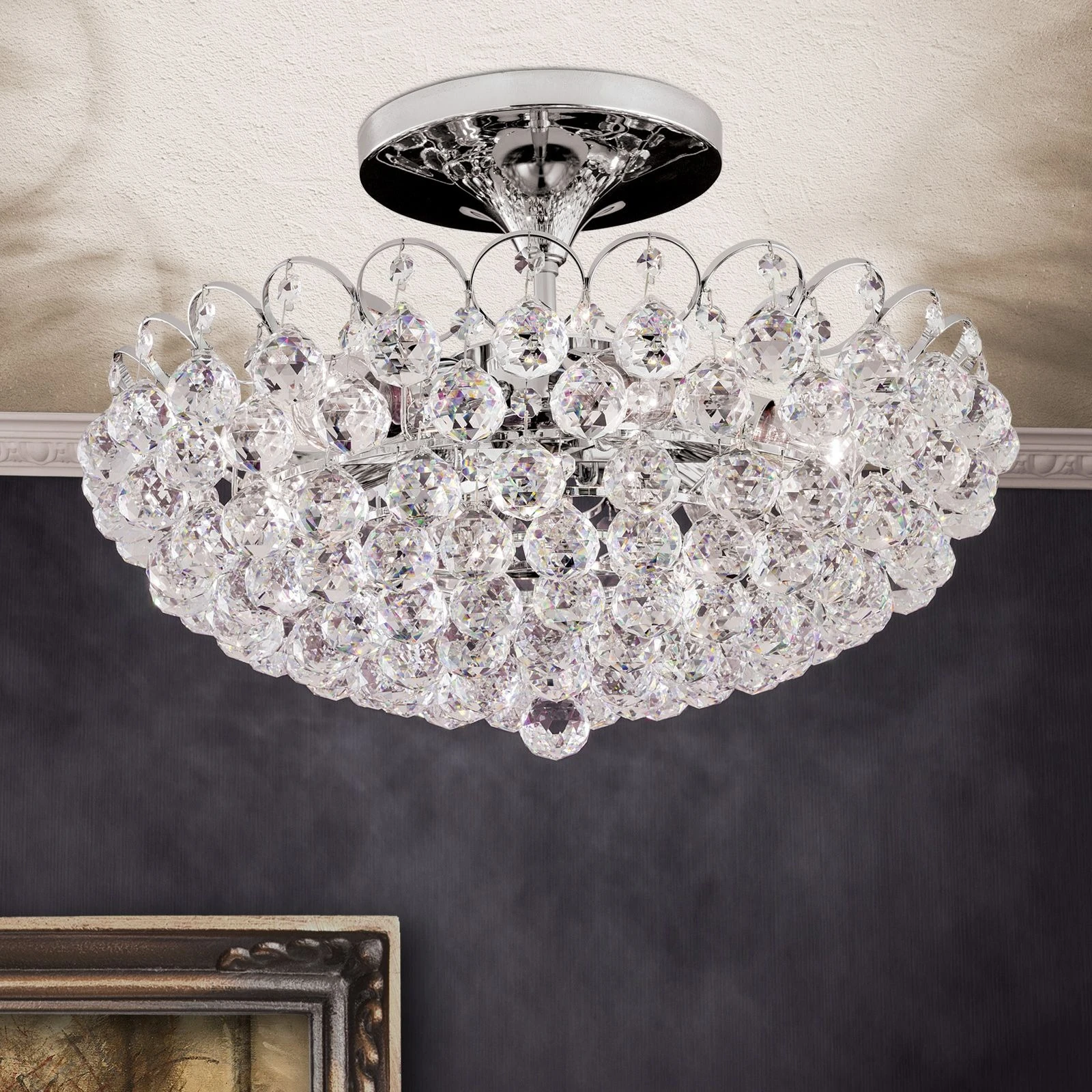 Plafonski luster KRISTALL KLASSISCH, Ø 55 cm, hrom - 1