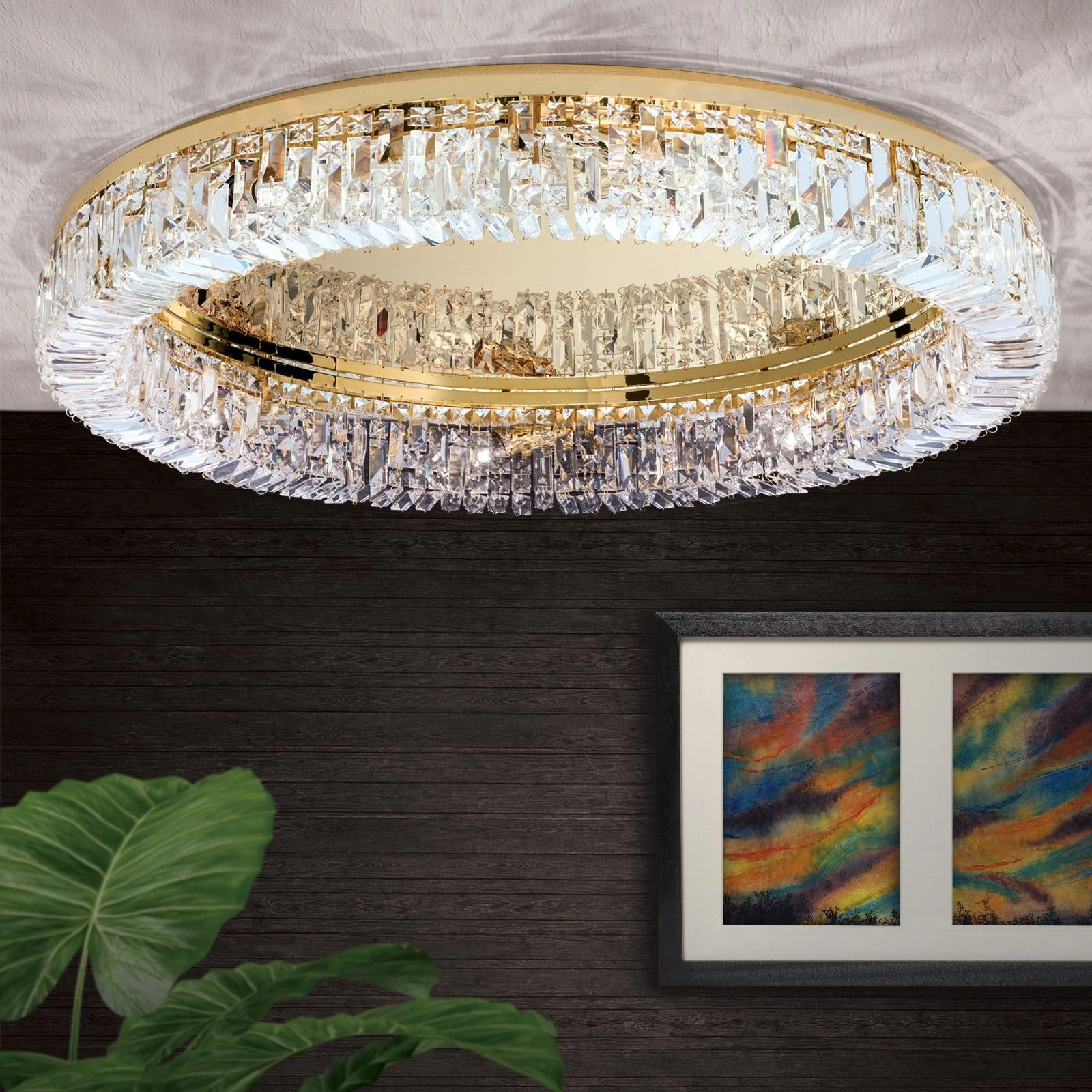 Plafonska lampa RING, 12 izvora svetla, 107 cm, zlatna - 1