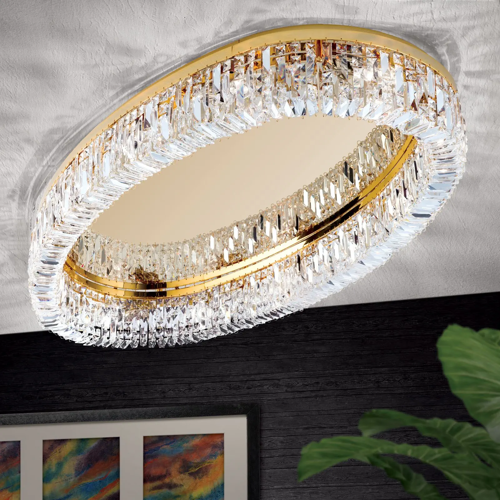 Kristalna plafonska lampa RING, 12 izvora svetla, ovalna, zlato - 2