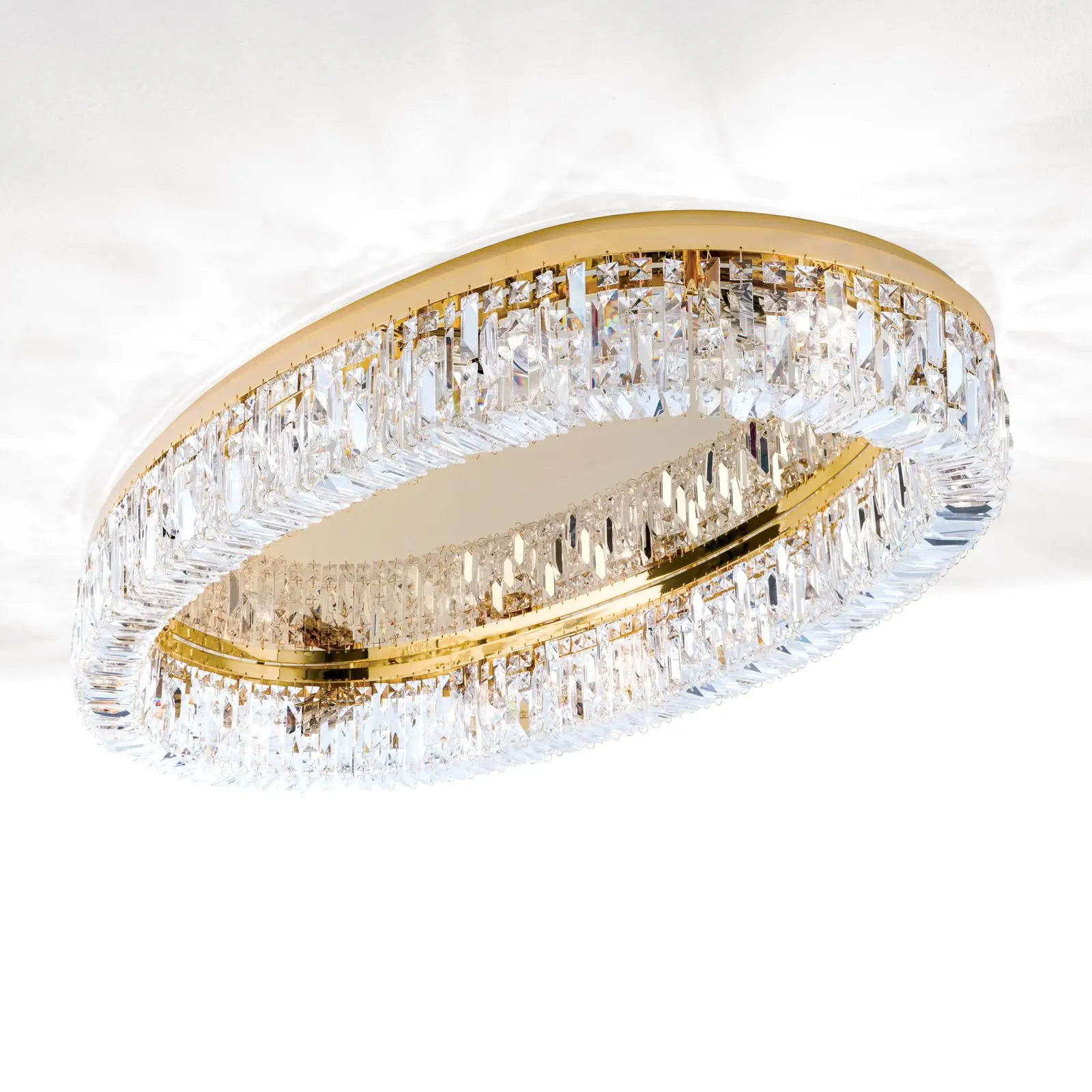 Kristalna plafonska lampa RING, 12 izvora svetla, ovalna, zlato - 4
