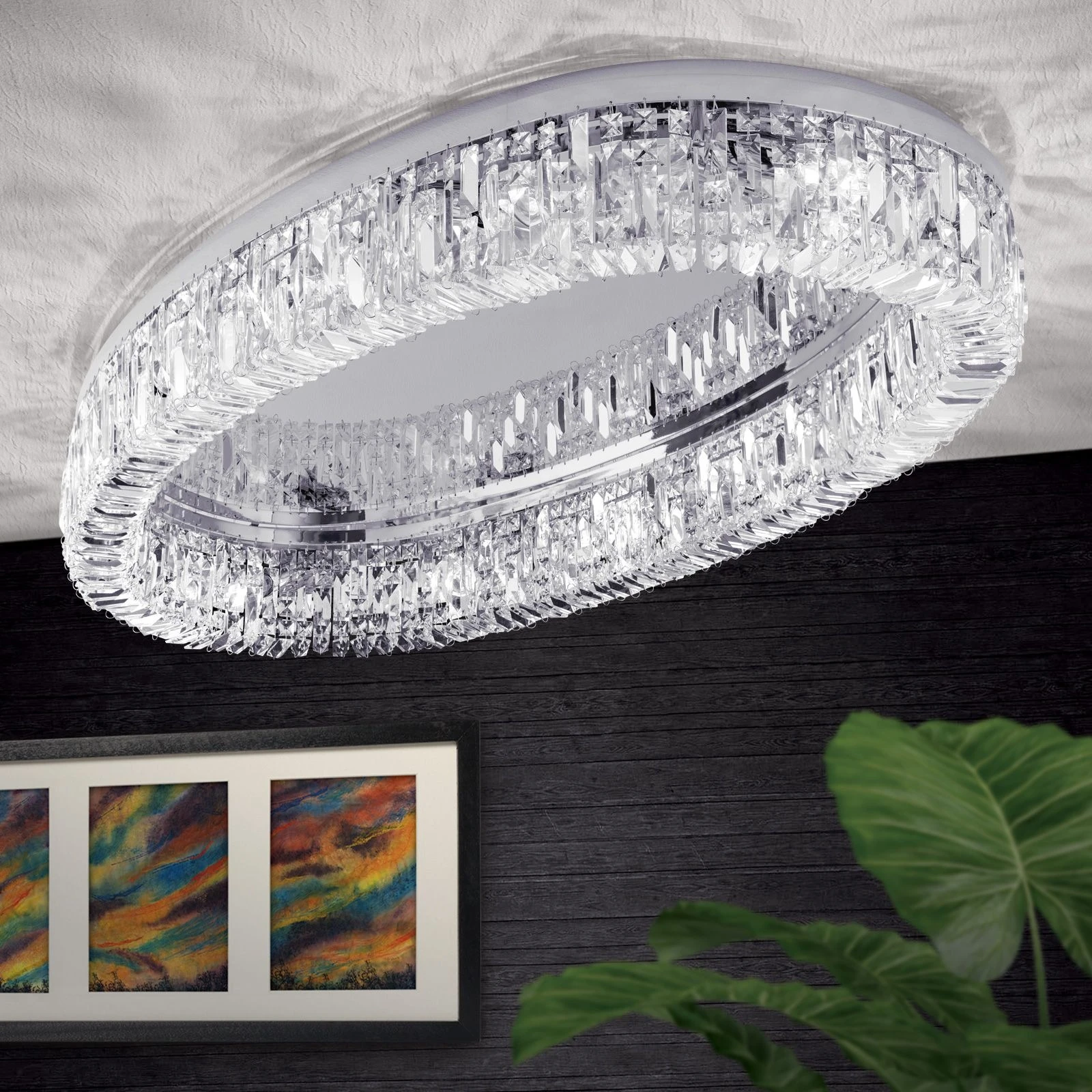 Plafonska lampa RING, 12 izvora svetla, 115x63 cm, hromirana - 1