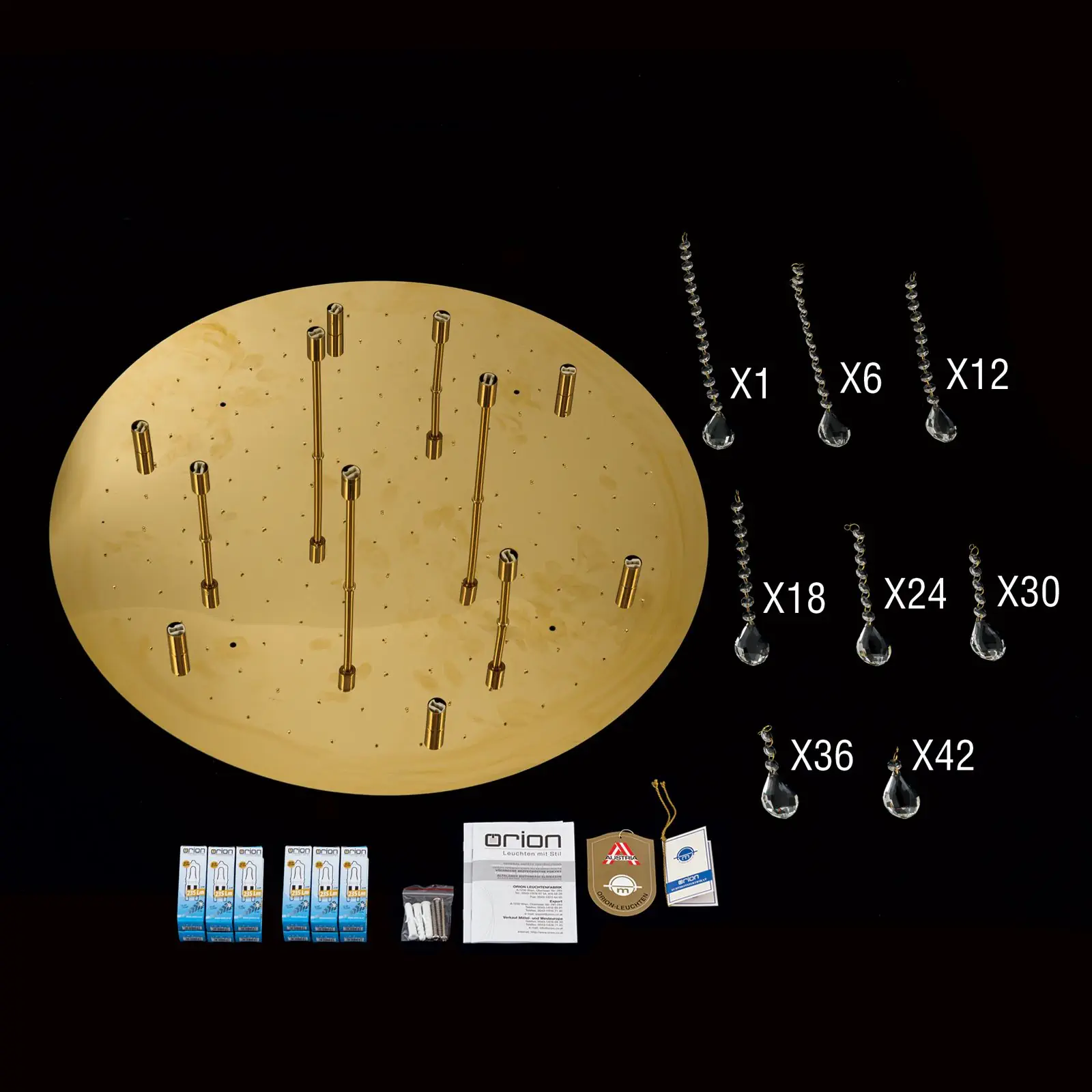 Kristalna plafonska lampa CELESTE, zlato, 75 cm - 8