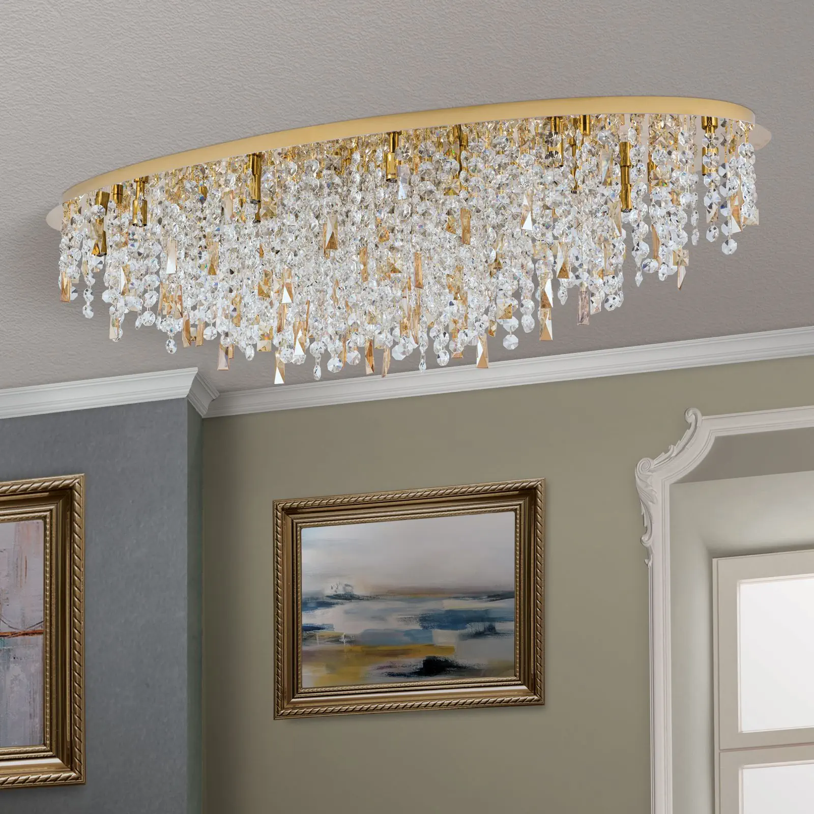 Kristalna plafonska lampa CRYSTALRIVER, 21 izvor svetla, zlato - 3