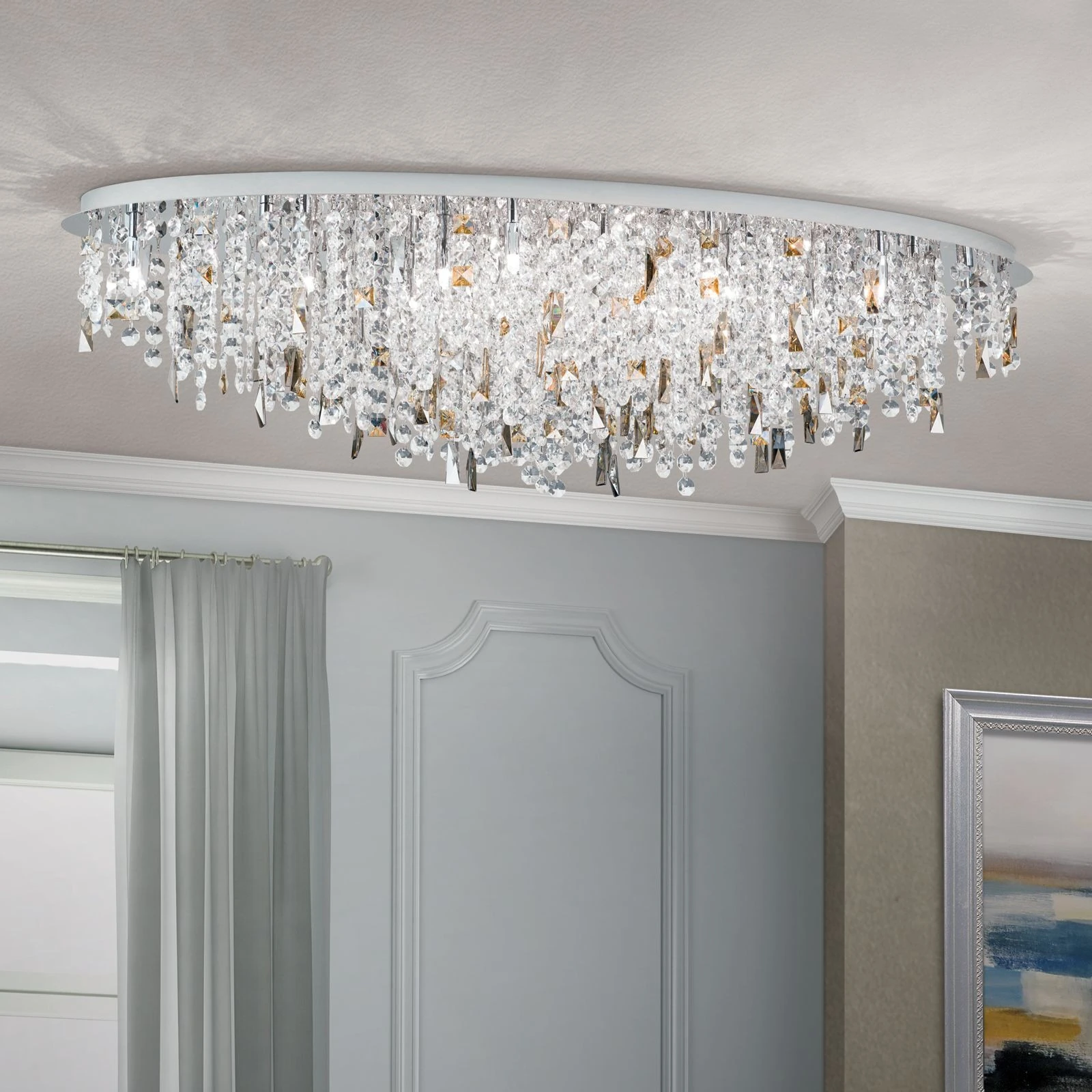 Kristalna plafonska lampa CRYSTALRIVER, 21 izvor svetla, hrom - 1