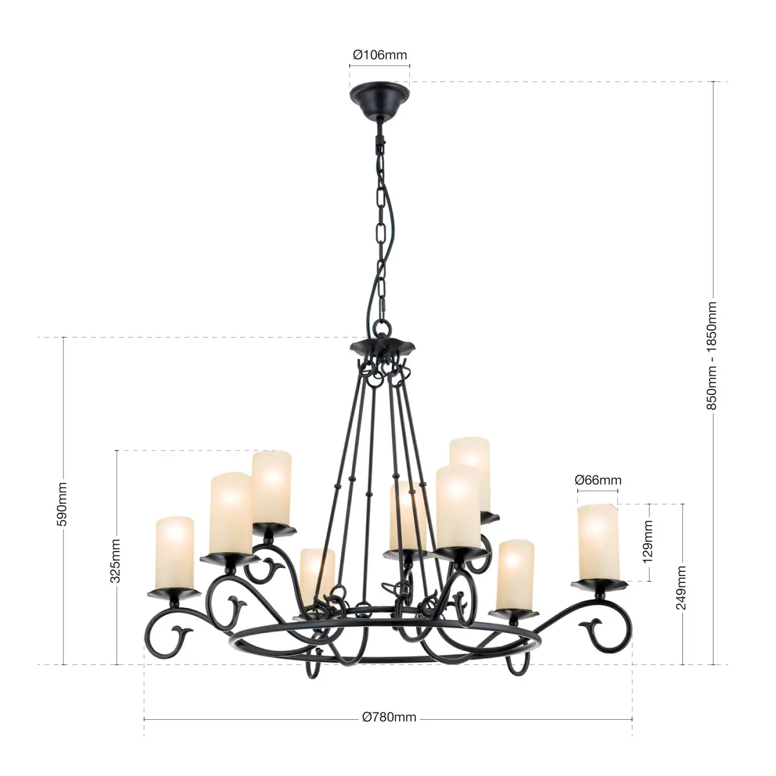 Luster RUSTICKA, 9 izvora svetla, antik - 9