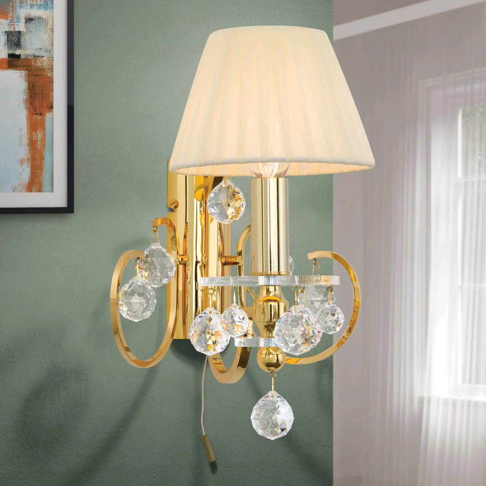 Zidna lampa KRISTALLDESIGN, sa jednim izvorom svetla, pozlaćena sa abažurom šampanj boje - 1