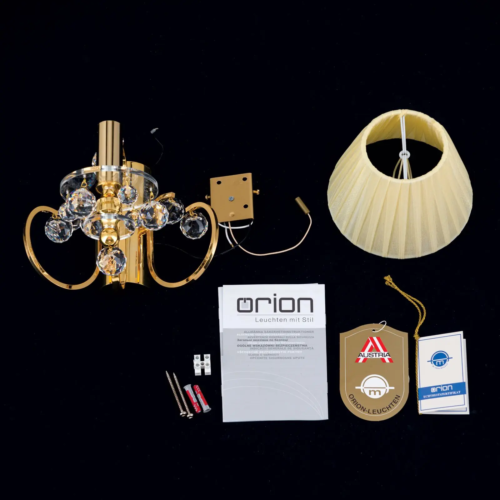 Zidna lampa KRISTALLDESIGN, sa jednim izvorom svetla, pozlaćena sa abažurom šampanj boje - 8