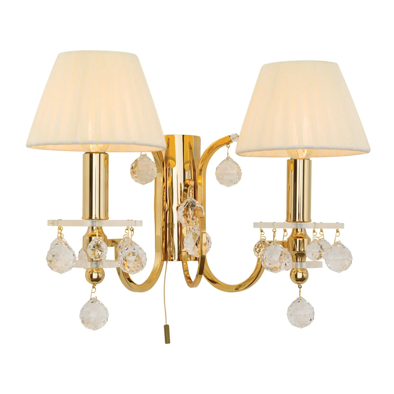 Zidna lampa KRISTALLDESIGN, sa dva izvora svetla, pozlaćena sa šampanj boje abažurima - 4