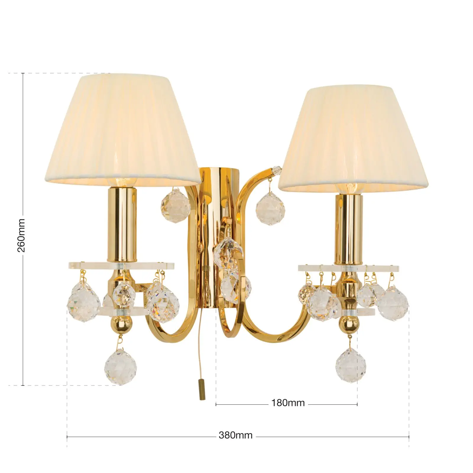 Zidna lampa KRISTALLDESIGN, sa dva izvora svetla, pozlaćena sa šampanj boje abažurima - 7