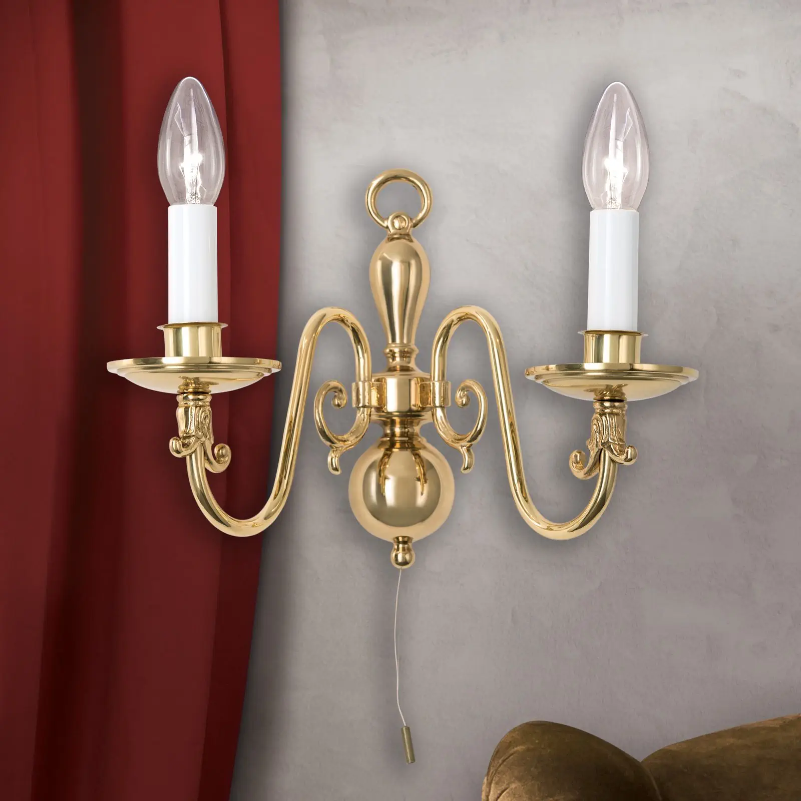 Zidna lampa FLÄMISCH, sa dva izvora svetla, sjajni mesing - 2