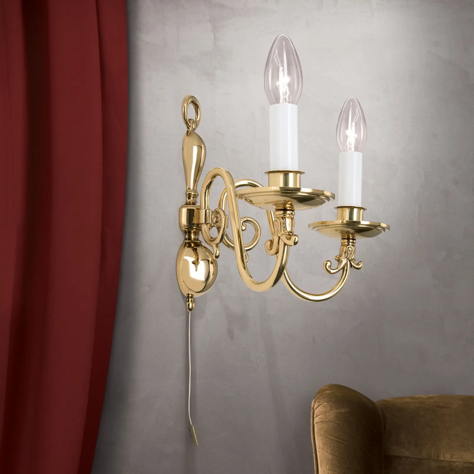 Zidna lampa FLÄMISCH, sa dva izvora svetla, sjajni mesing - 3