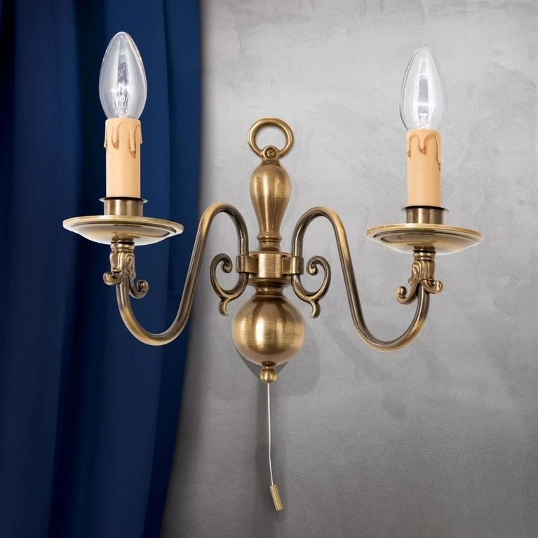 Zidna lampa FLÄMISCH, 2 izvora svetla, antik mesing - 1